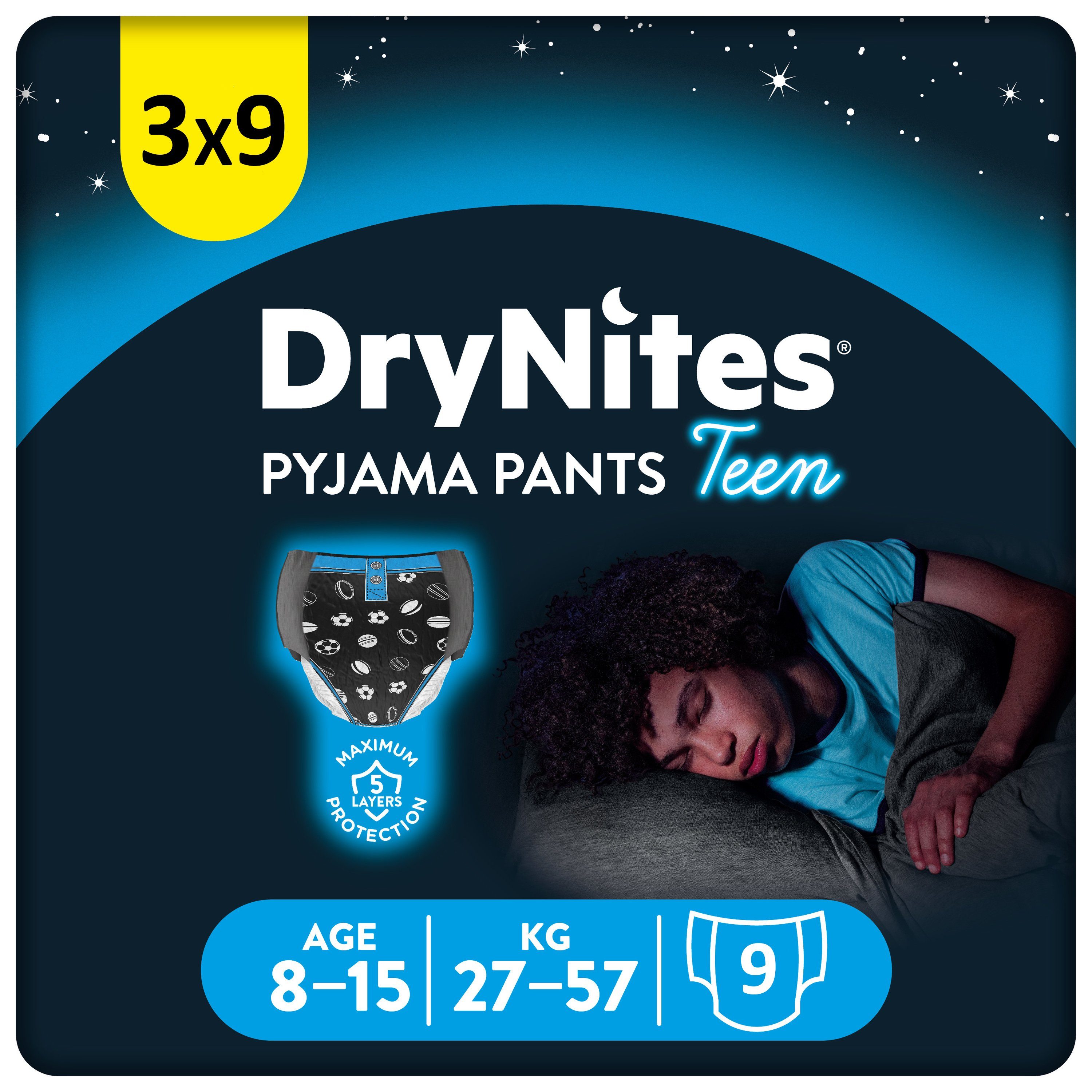 HUGGIES Windeln DryNites Nacht-Windeln Jungen 8-15 J. (27-57 kg), 27 Stk, Bettnässen
