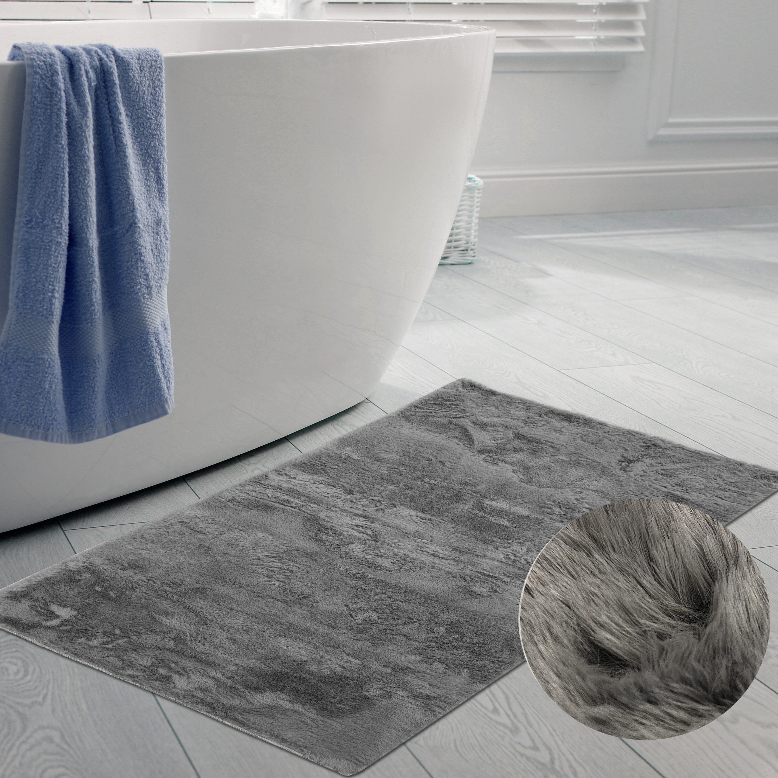 Carpetia Teppich Teppich für Badezimmer, rutschfest, in anthrazit, rechteckig, Höhe: 11 mm