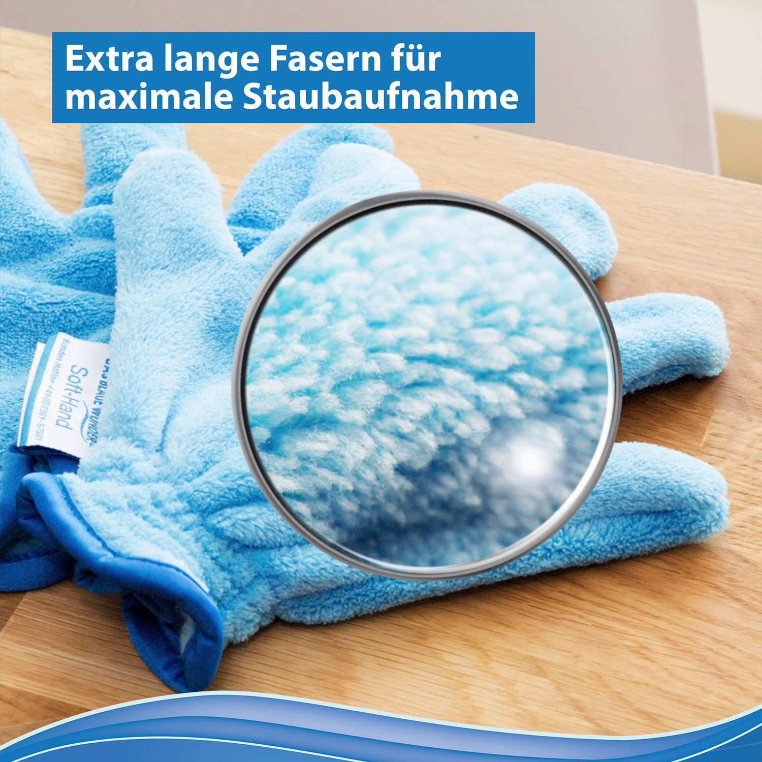 Das Blaue Wunder® SOFT Hand Staubhandschuh Mikrofasertuch (2er Set, Super Soft und Super Flauschig mit extra langen Fasern)