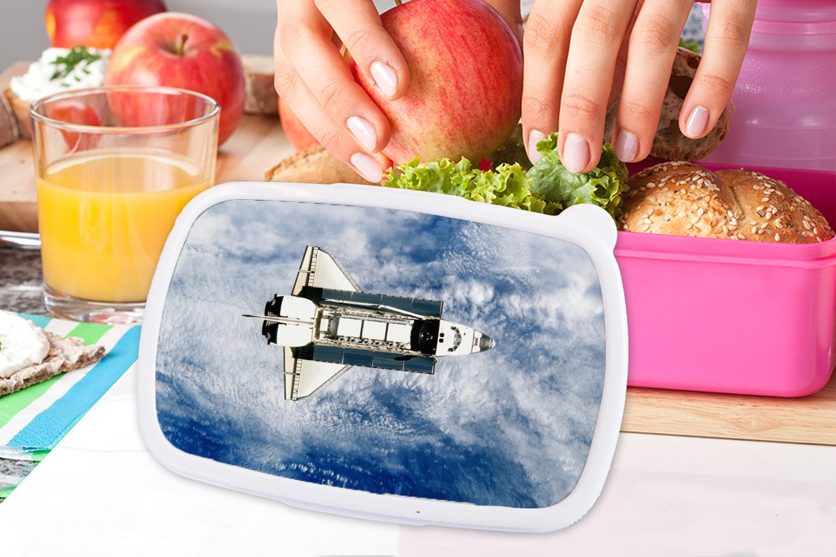 Brotdose Shuttle Kunststoff, Space fliegt Snackbox, Universum, Lunchbox für Mädchen, Kinder, rosa hoch Kunststoff MuchoWow ins (2-tlg), Erwachsene, Brotbox