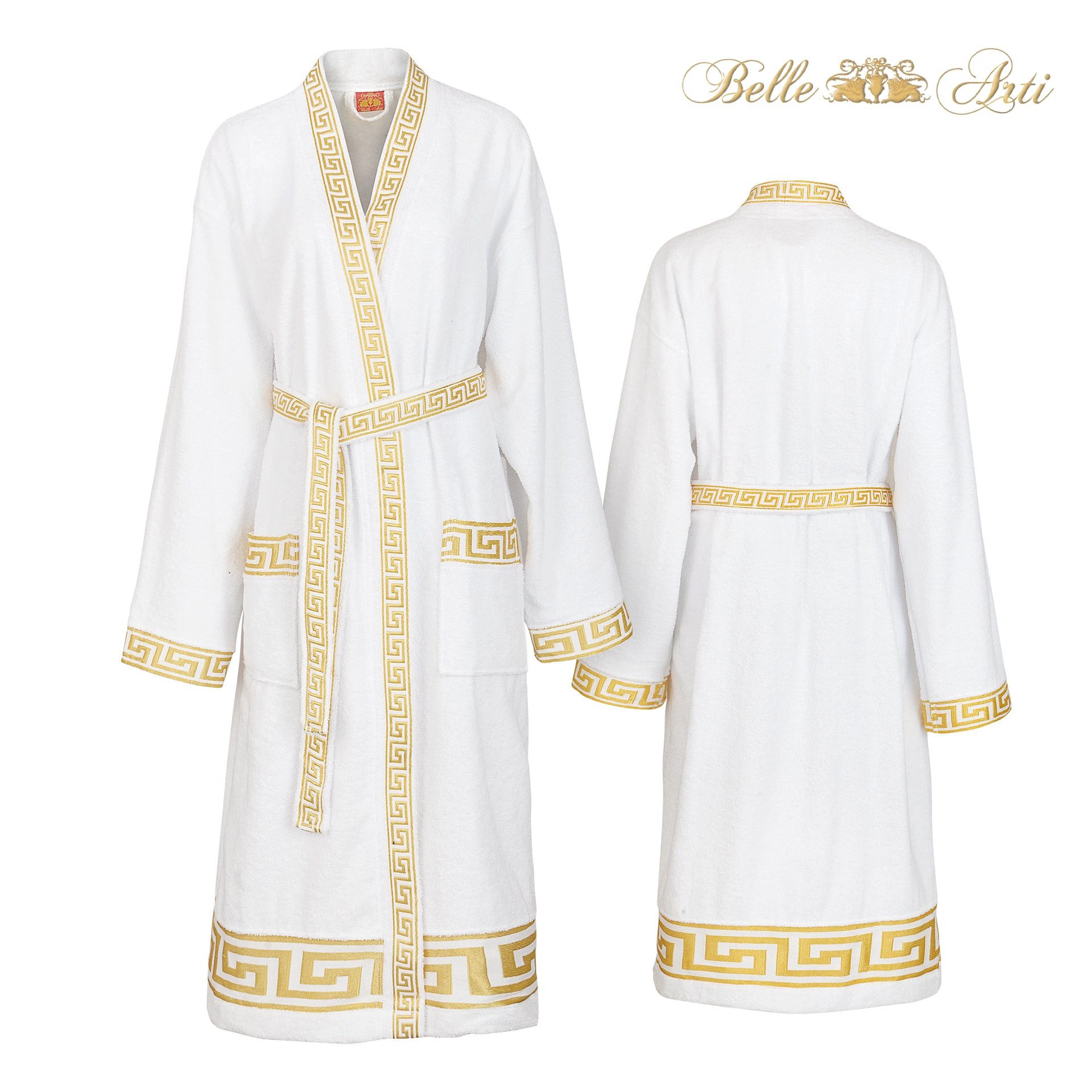 Belle Arti Bademantel Bademantel Damen Herren Mäander schwarz weiss gold - 100% Baumwolle