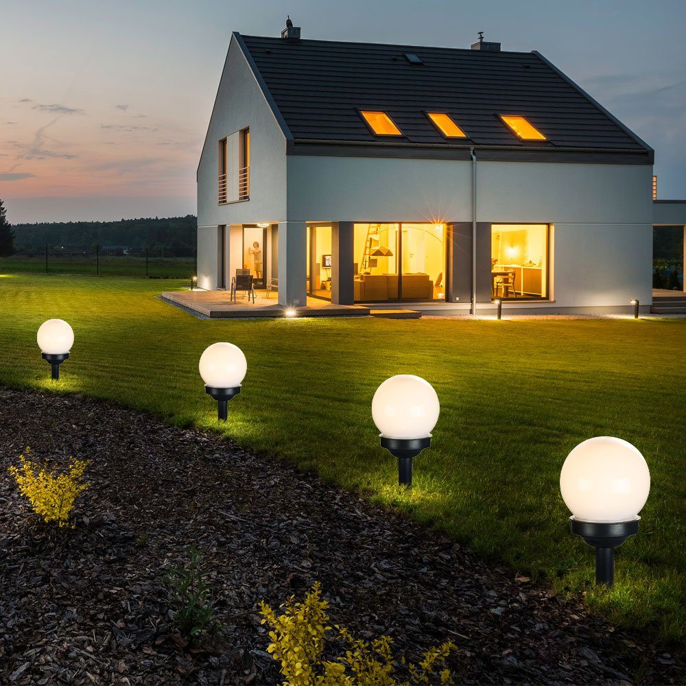 etc-shop LED Gartenleuchte, LED-Leuchtmittel Spieß Außen Erd fest LED Kugel verbaut, Warmweiß, 5er Solar Set Lampen Design Steck