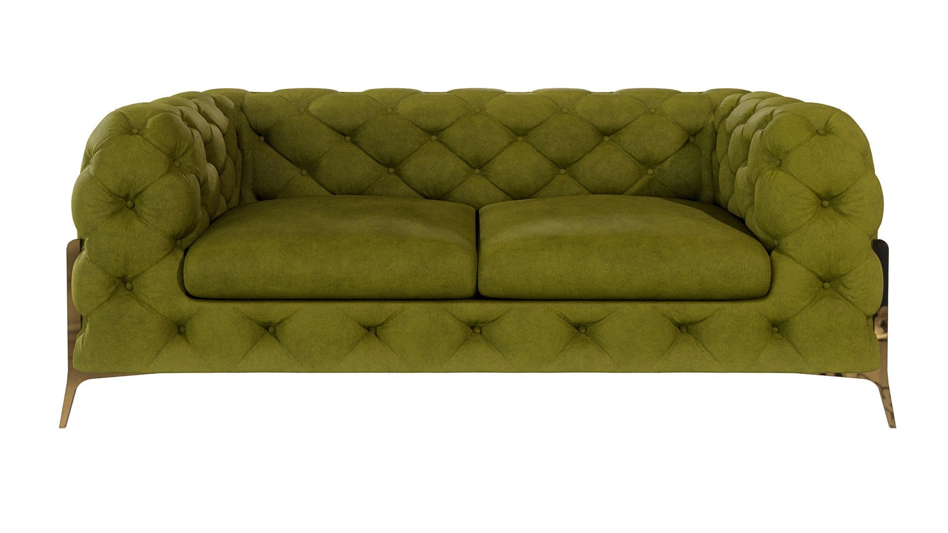 Goldene 2-Sitzer mit Möbel S-Style Ashley Metall Chesterfield Sofa Füßen, Wellenfederung Olive mit