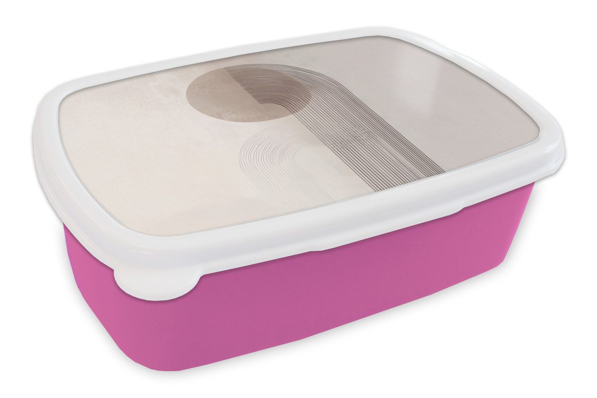 MuchoWow Lunchbox Minimalistisch - Kreis - Hellgrau, Kunststoff, (2-tlg), Brotdosen, Lunch Box, Brotbox für Kinder und Erwachsene