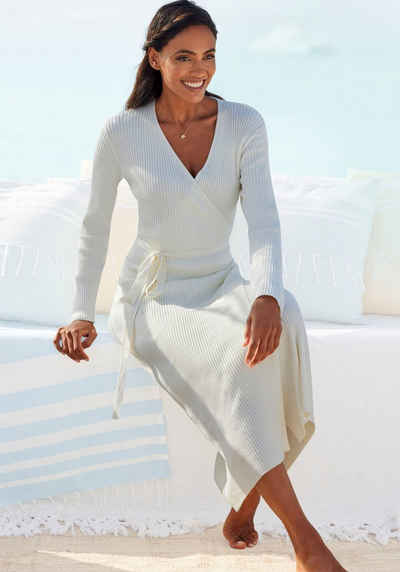 LASCANA Strickkleid -Loungekleid zum wickeln mit Taillengürtel, Loungewear