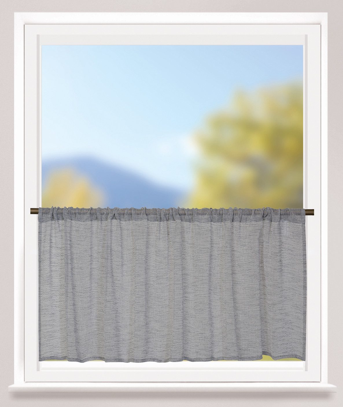 ELBERSDRUCKE Scheibengardine Bistrogardine mit Tunnel Liem grau 48 x 140 cm (1 St), Stangendurchzug, halbtransparent, Polyester, einfarbig, modern, Leinenlook, Sichtschutz