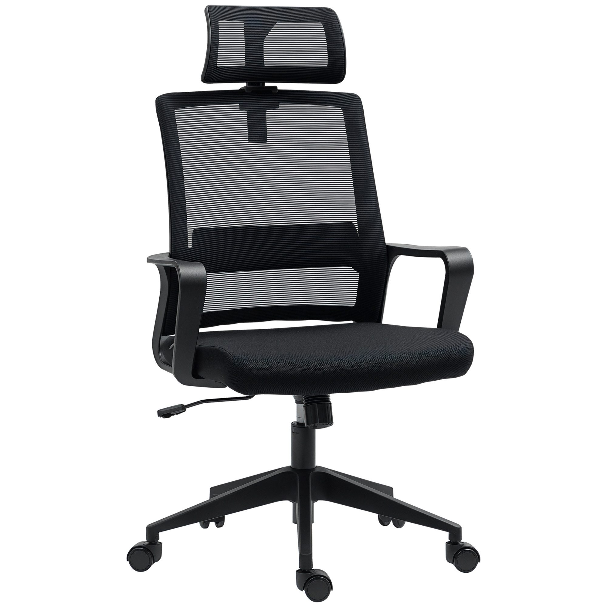 HOMCOM Bürostuhl Ergonomischer Schreibtischstuhl mit Armlehne, Verstellbar Kopfstütze (Höhenverstellbarer Mesh Drehstuhl, 1 St), mit Wippfunktion, Schwarz
