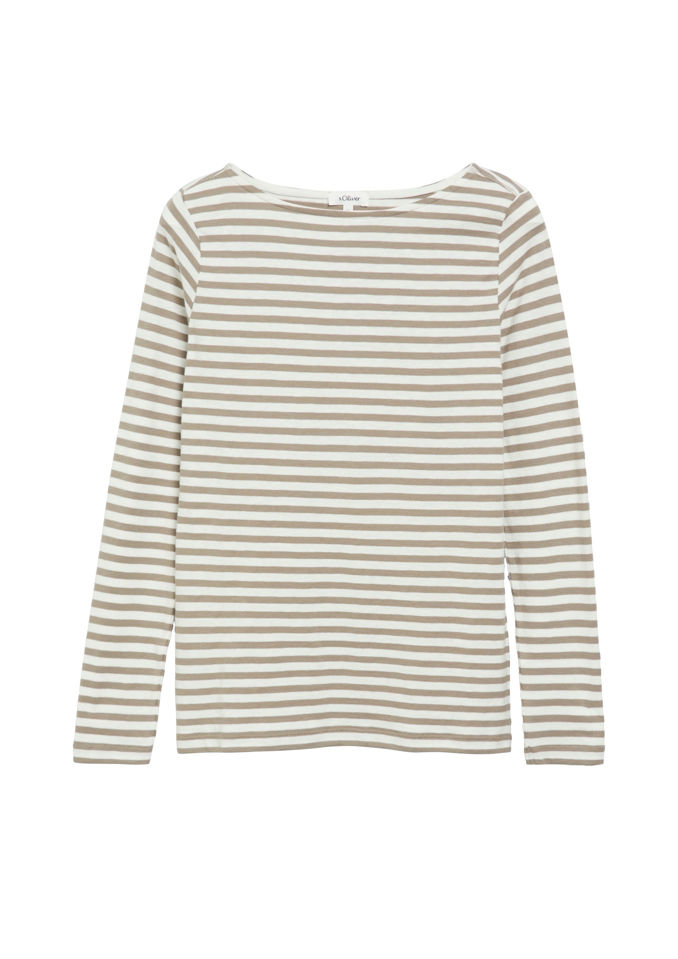 s.Oliver Langarmshirt T-Shirt Gestreiftes Langarmshirt aus Flammgarn mit U-Boot-Ausschnitt