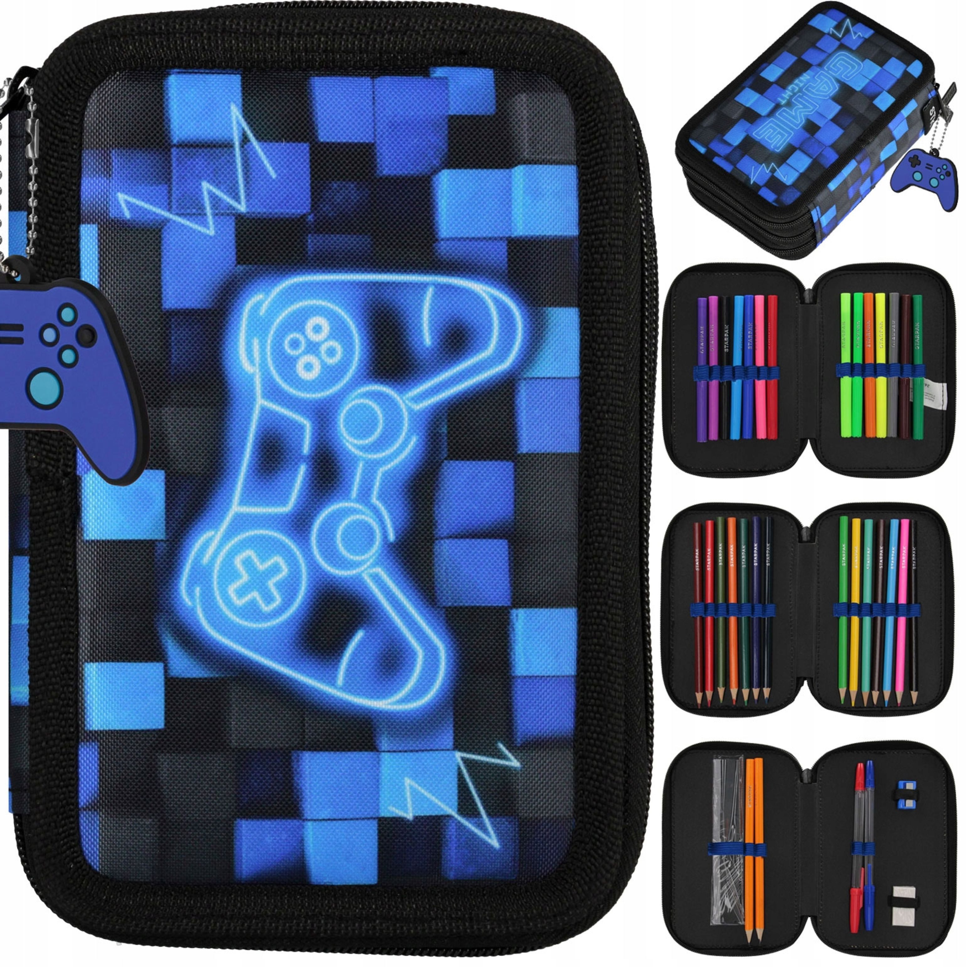 Starpak Federtasche Schulmäppchen 3-Fach mit Füllung für Jungen Pixel Game Pad
