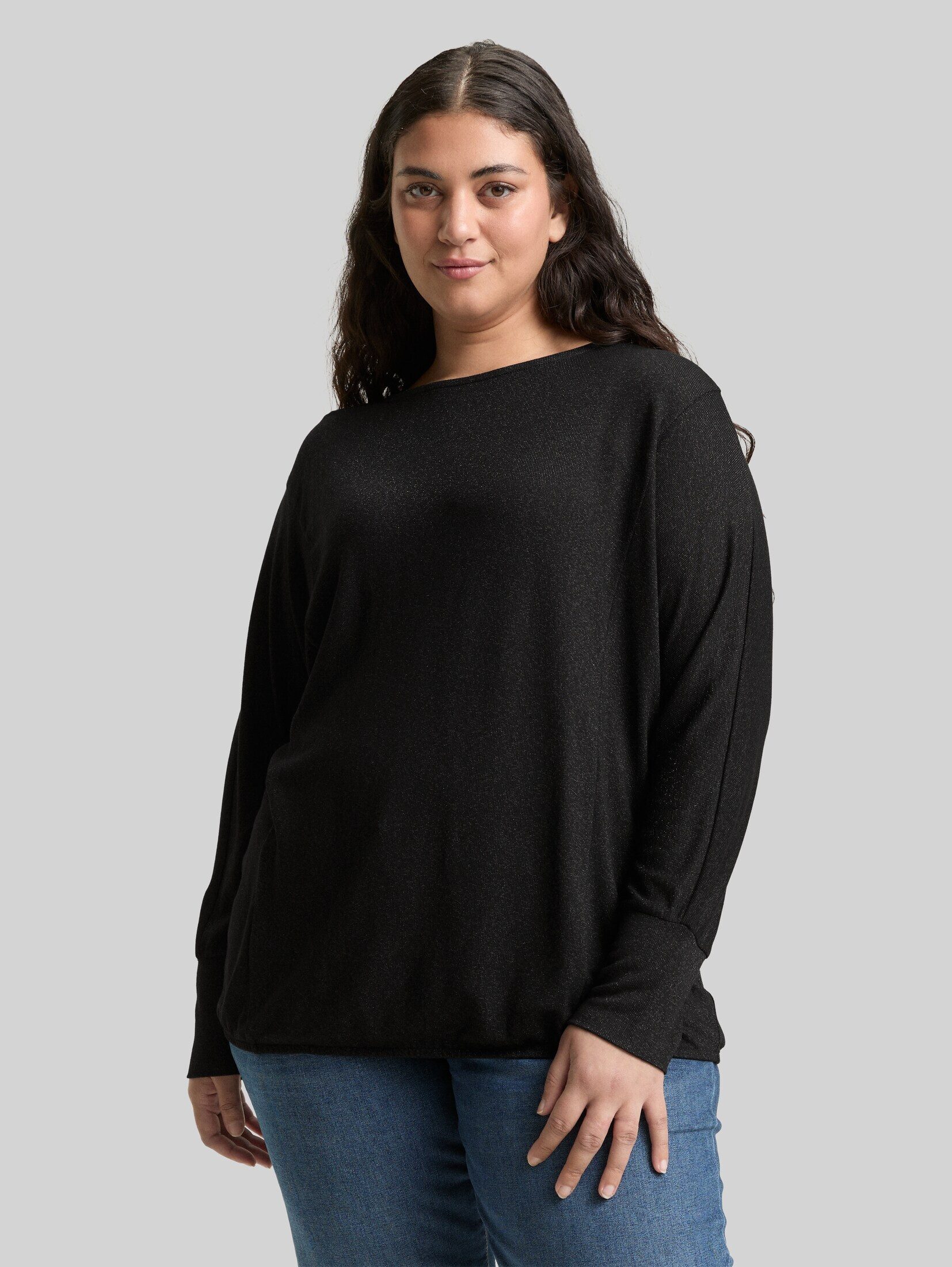 TOM TAILOR PLUS Langarmshirt T-Shirt Plus Size - Loose Fit Langarmshirt mit Glitzer-Effekt