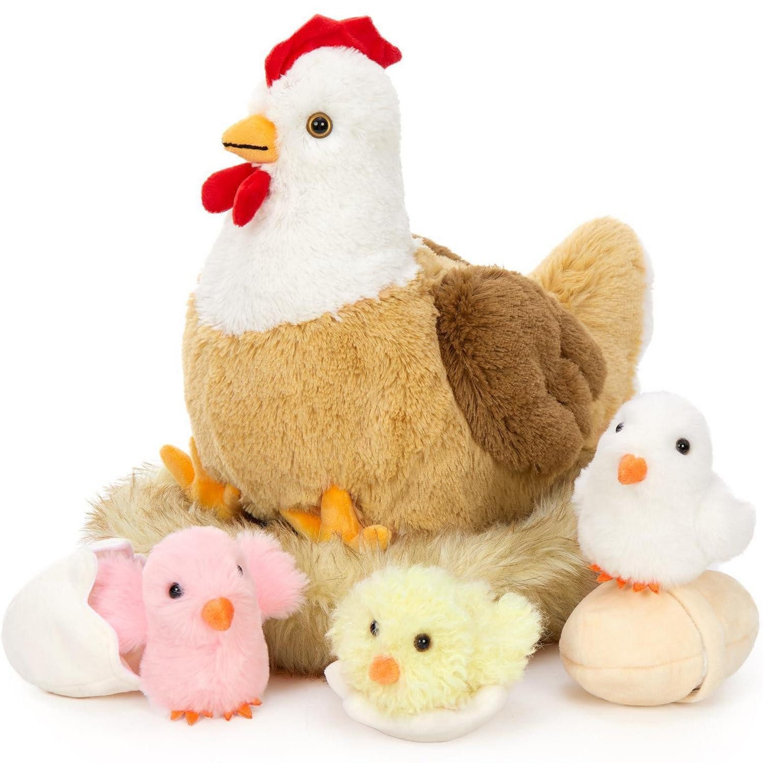 LuxusKollektion Kuscheltier Plüschtier Huhn XXL 36cm Küken Ei Geschenk Kinder Khaki-white