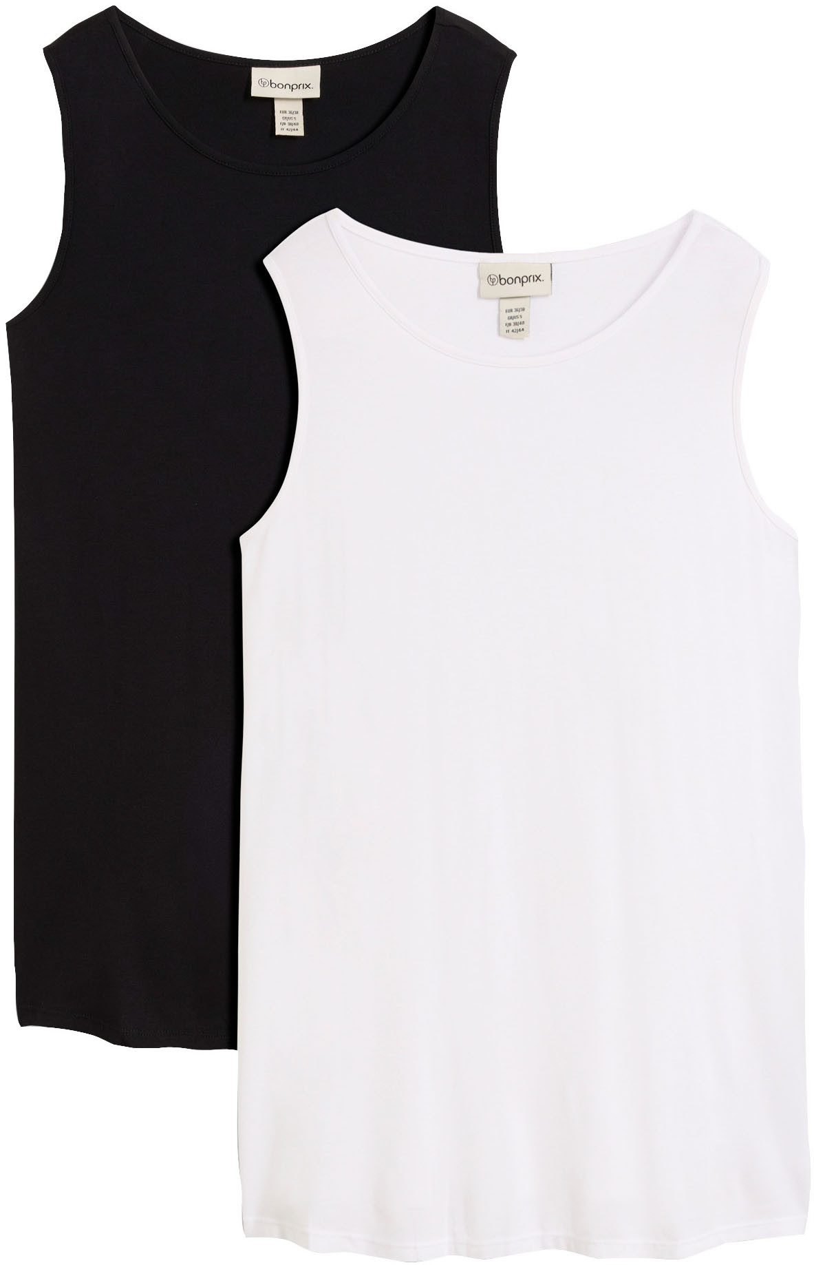bonprix Shirttop (Packung, 2-tlg) Longtop in dezenter A-Linie, ärmellos, Viskose-Jersey mit Stretch