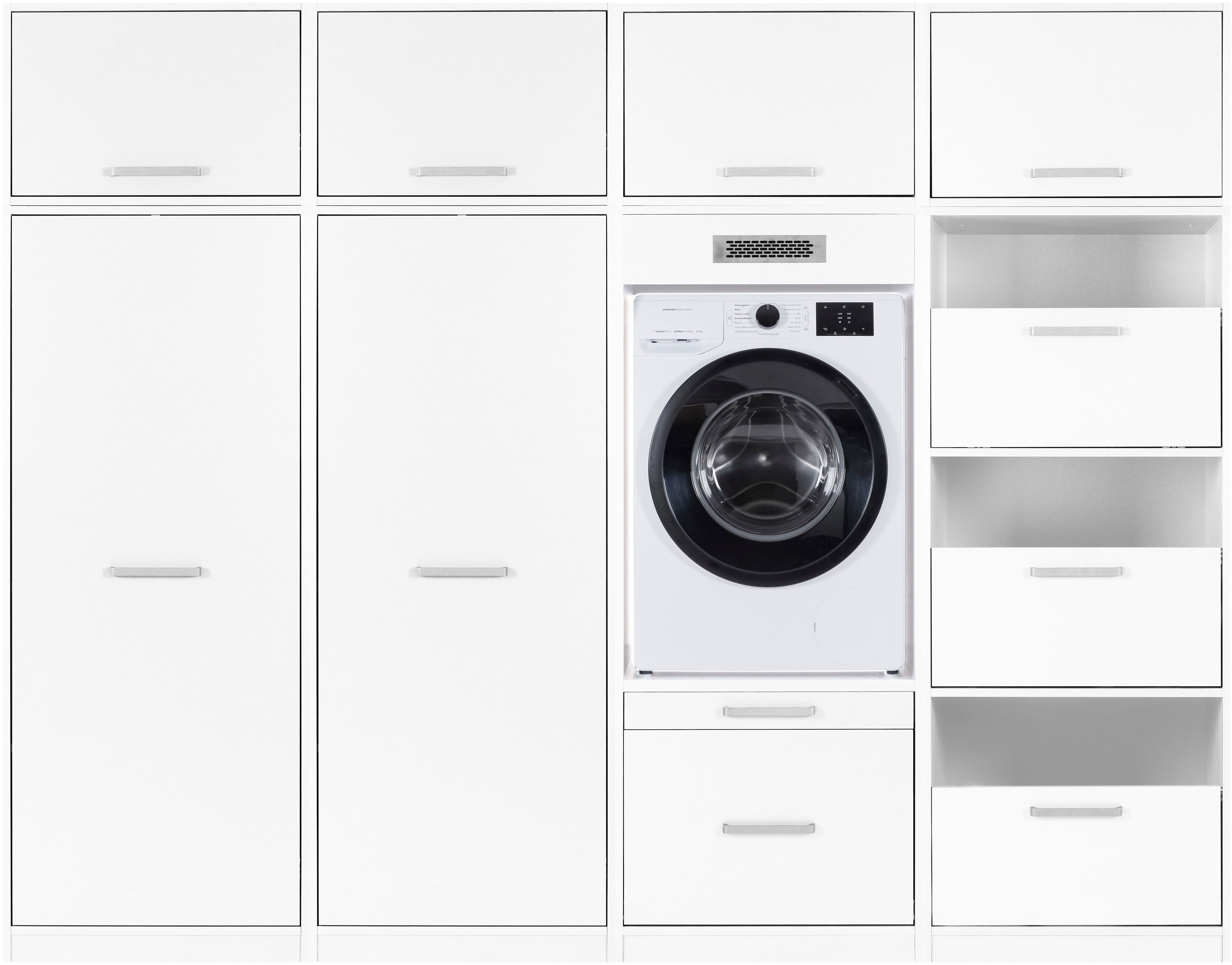 Inter Link Mehrzweckschrank-Set Norela, Waschmaschinenumbauschrank, Geräteschrank mit Wäscheschrank, (8-St), Komplettes Schrank-Set mit Stauraum für die Waschküche, Weiss, FSC