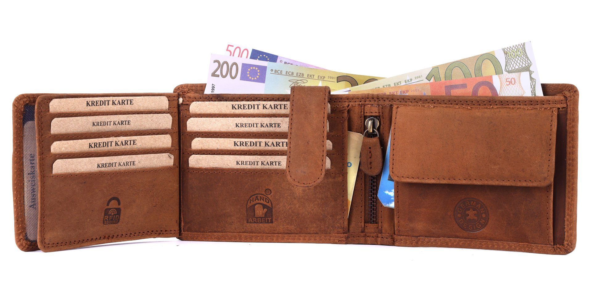 RFID mit Schutz SHG Herren Brieftasche Leder Büffelleder Portemonnaie, Lederbörse Geldbörse Münzfach Männerbörse Börse