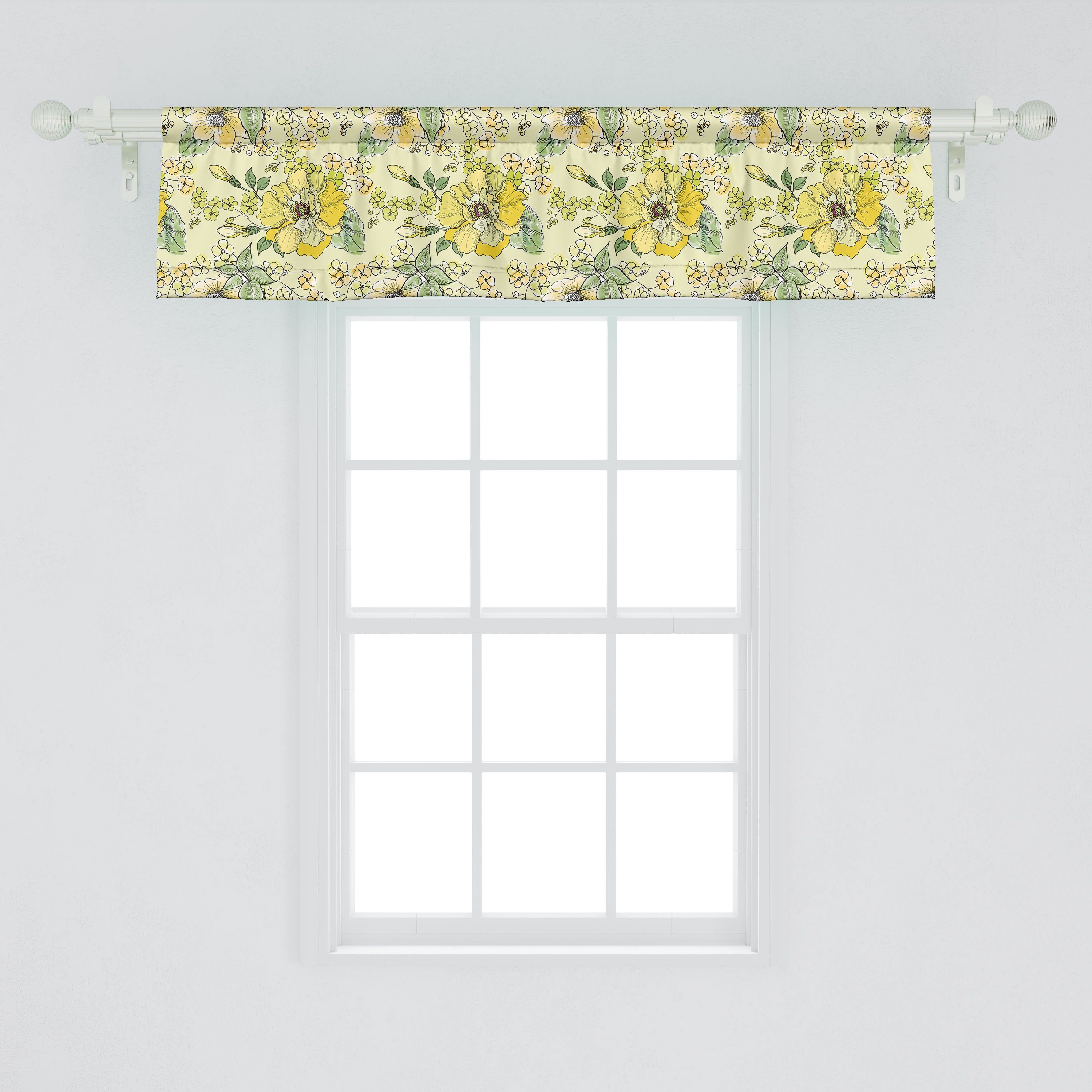 Küche Scheibengardine Schlafzimmer mit Abakuhaus, Microfaser, für Vorhang Volant Aquarell Blossom Blumen Dekor Stangentasche, Blätter