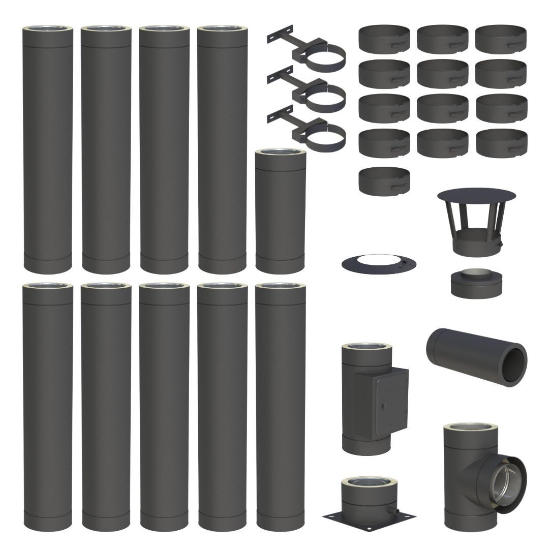 Jeremias Schornstein 10 m EdelstahlSchornstein Ø130mm Komplettset DW DW-Black Bodenmontage, Ø 130 mm