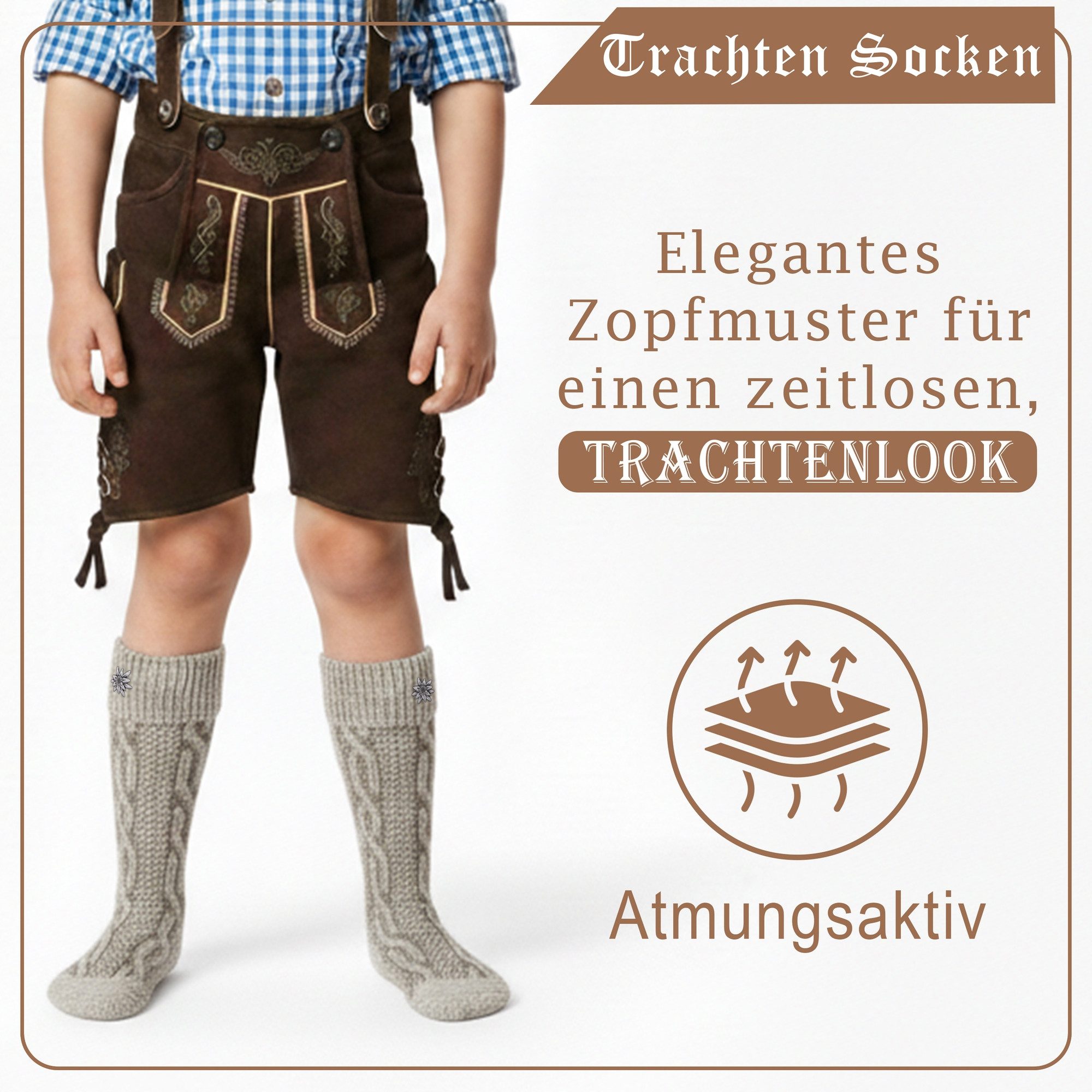 German Wear Trachtensocken Kids2-meliert-Edelweis Kinder Trachtensocken Kindersocken mit Edelweiss meliert – Bild 4 von 5