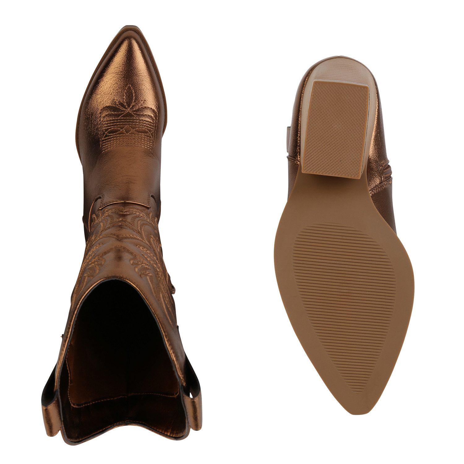 VAN HILL 840142 Cowboystiefel Damen Cowboystiefel Stiefel Stickereien Holzo günstig online kaufen