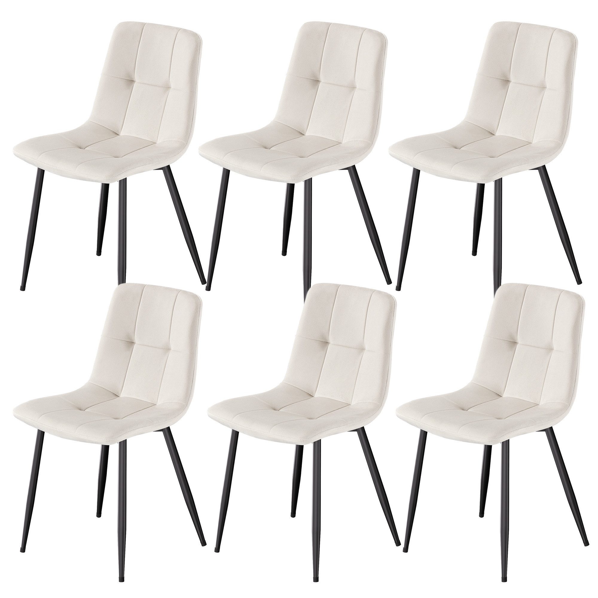 VASAGLE Esszimmerstuhl Samt, Küchenstühle, Sessel mit verstellbaren Füßen (6 St), Belastbar bis 120 kg, 43 x 51 x 82 cm, für Küche und Wohnzimmer