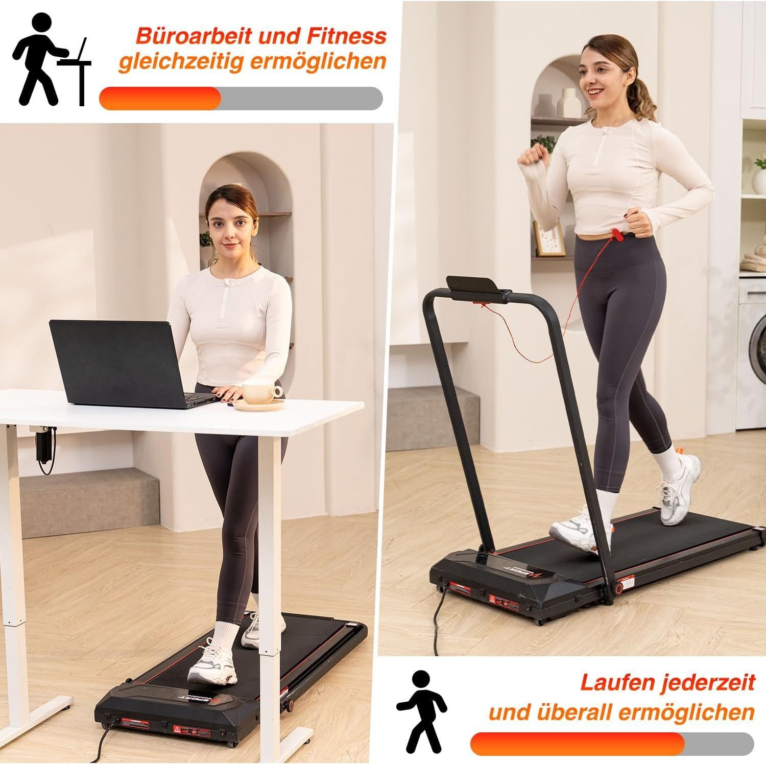 CITYSPORTS Laufband 1400W klappbares Laufband, 1–12 km/h, 2 HP, mit Fernbedienung, Komplett montiert, 6 % Steigung, mit Werkzeugsatz