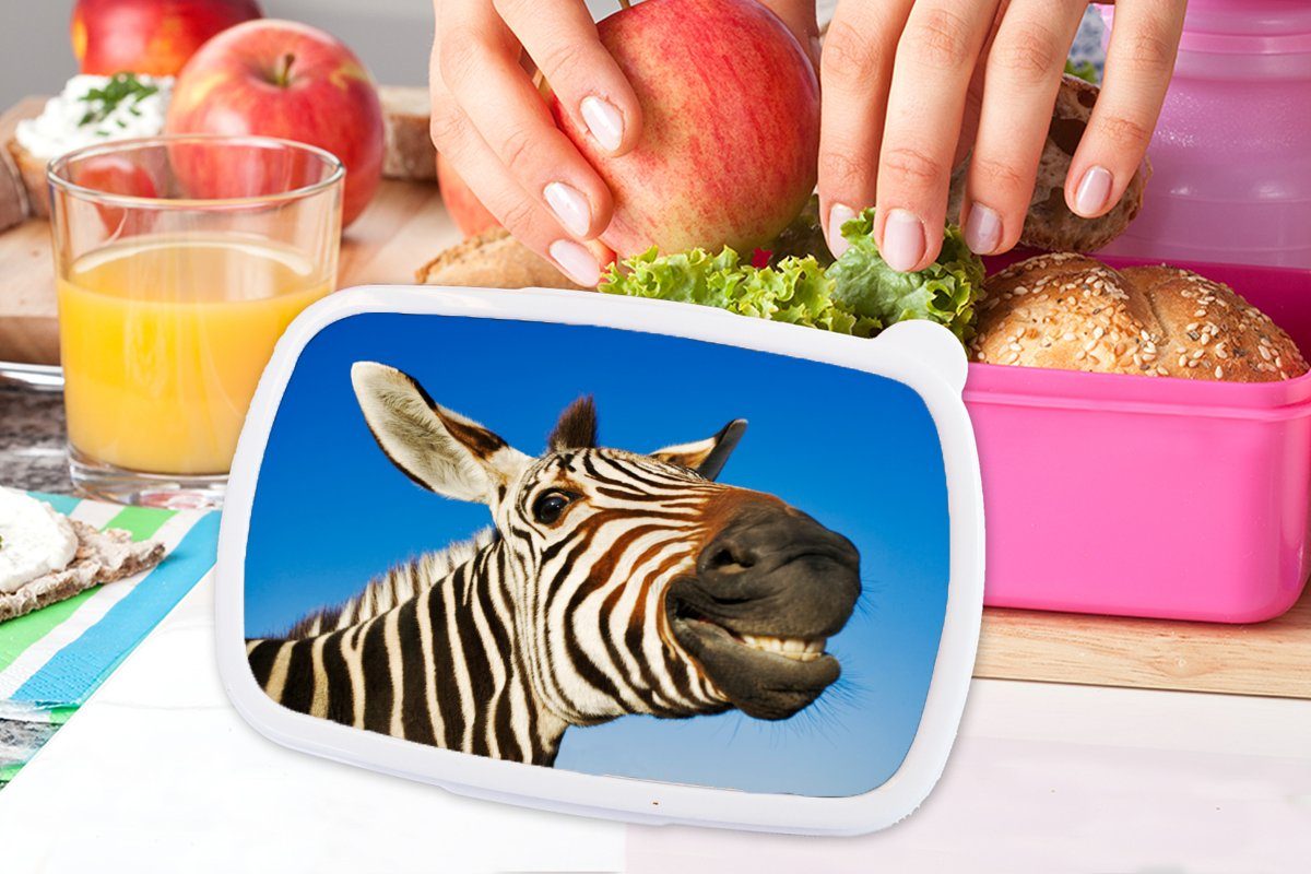 MuchoWow Lunchbox (2-tlg), für Jungen Zebra - - Erwachsene, - rosa Brotdose Kunststoff - Kinder Lustig Snackbox, Mädchen, Kunststoff, Brotbox Mädchen, Kinder