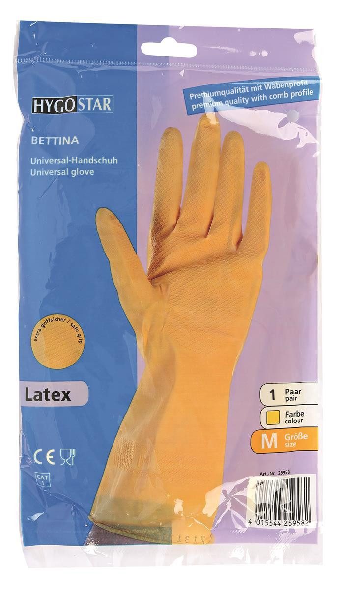 HYGOSTAR Baumwollhandschuhe 25958 Haushaltshandschuhe Bettina gelb Gr. 8/M Latex beflockt