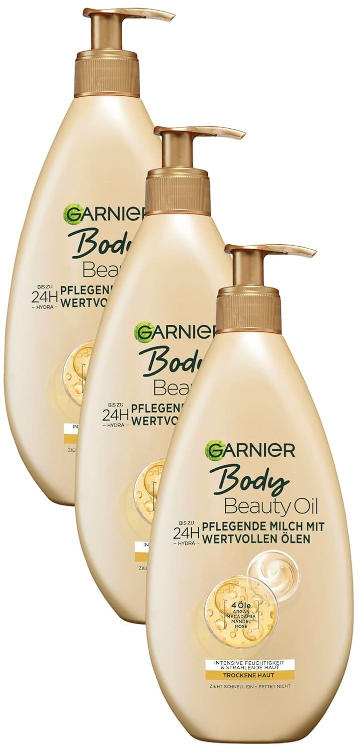 GARNIER Körpermilch Body Oil Beauty, nährende Öl Milch/Körper Öl mit 4 wertvollen Ölen, 3-tlg.