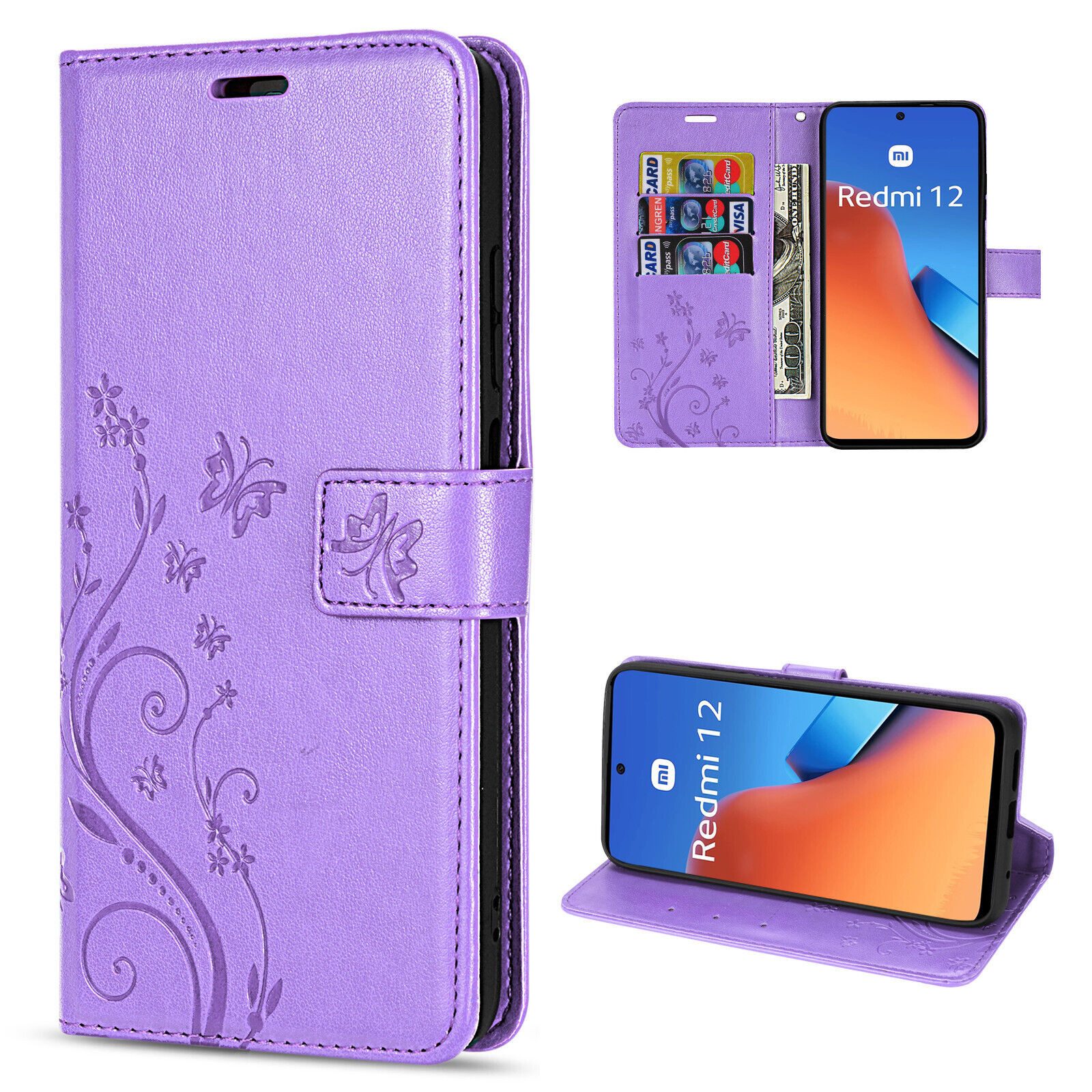 betterfon Handyhülle Handytasche für Xiaomi Redmi 12 Schutzhülle Klapphülle, Bookstyle-Hülle: Magnetverschluss 3 Kartenfächer & Standfunktion