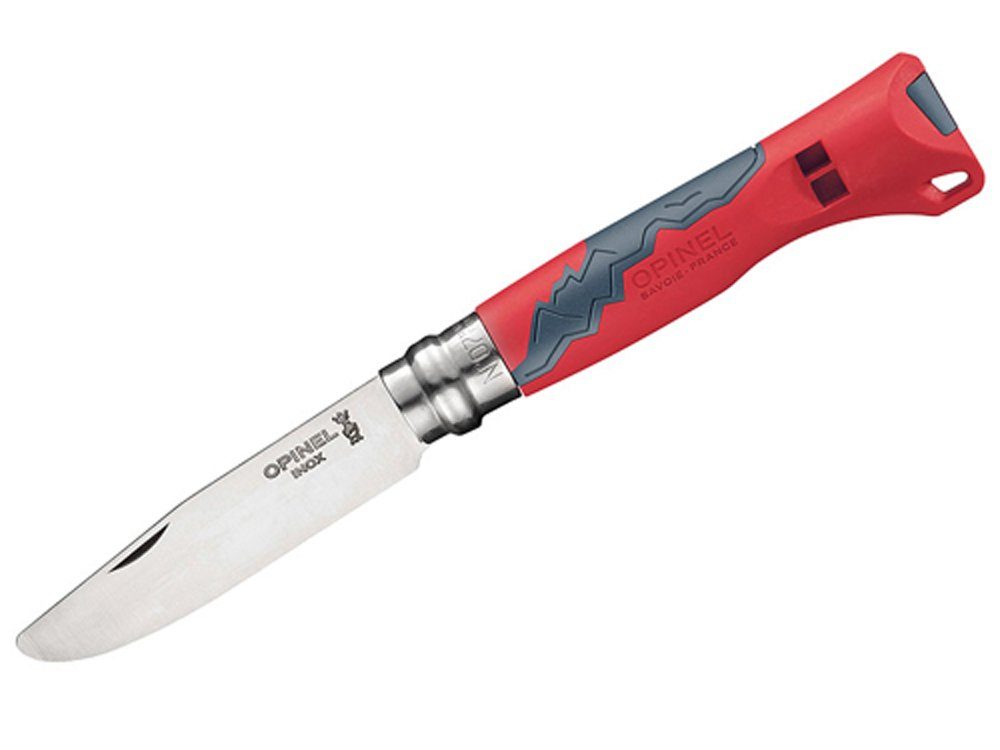 Opinel Taschenmesser Opinel No 07 OUTDOOR JUNIOR rot inkl. Messer-Etui, (mit passendem Messer-Etui, „Mein erstes Schnitzmesser von Opinel), Kinder-Schnitzmesser mit abgerundeter Klingenspitze