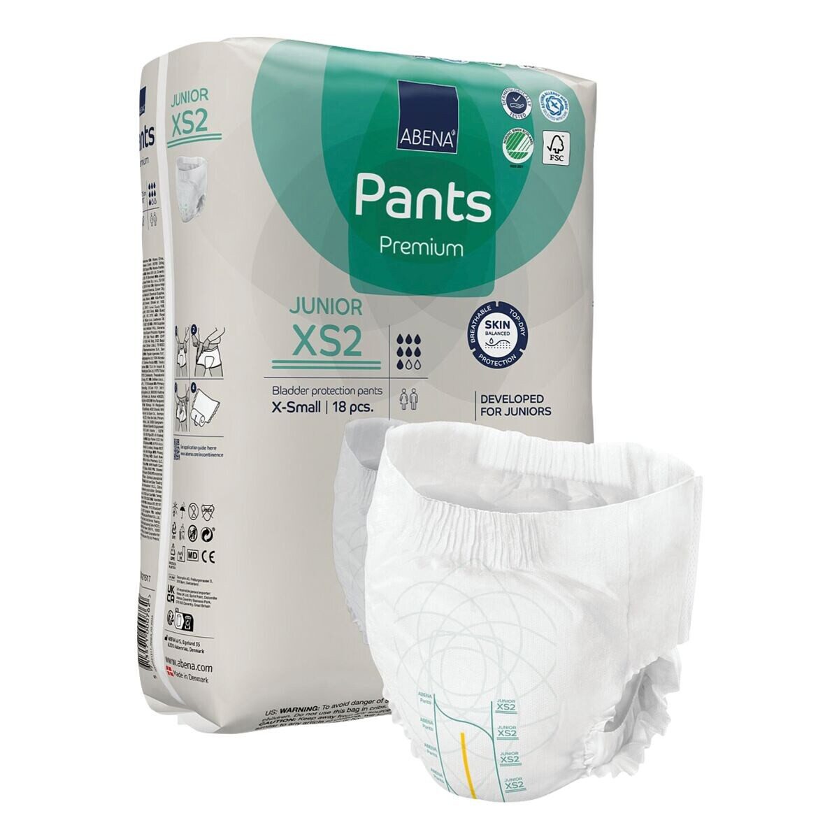 ABENA GmbH Windeln Premium Junior XS2, Windelhosen, XS2 (50 - 75 cm Hüftumfang), 18 Stück