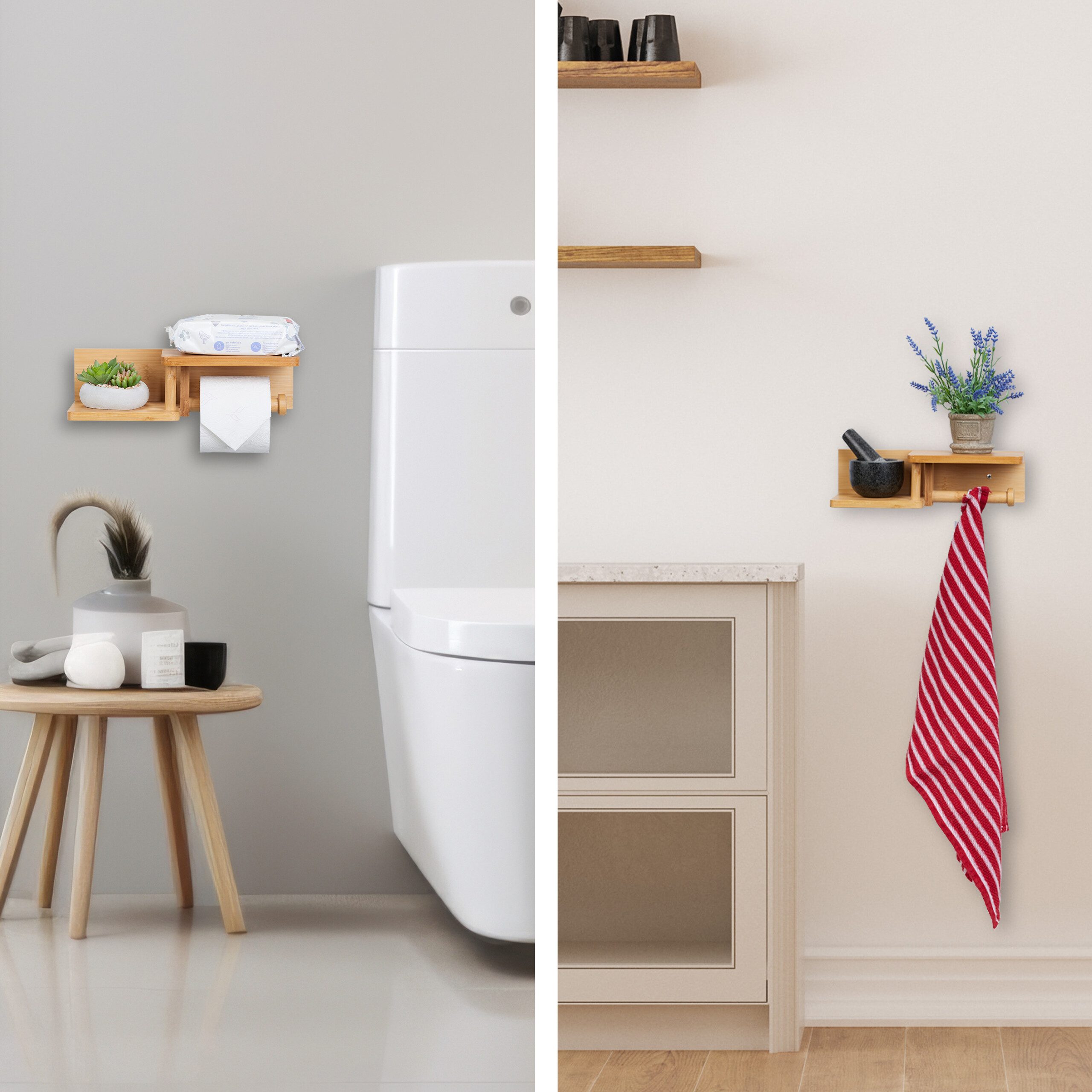 relaxdays Toilettenpapierhalter Bambus Toilettenpapierhalter 2 Ablagen günstig online kaufen