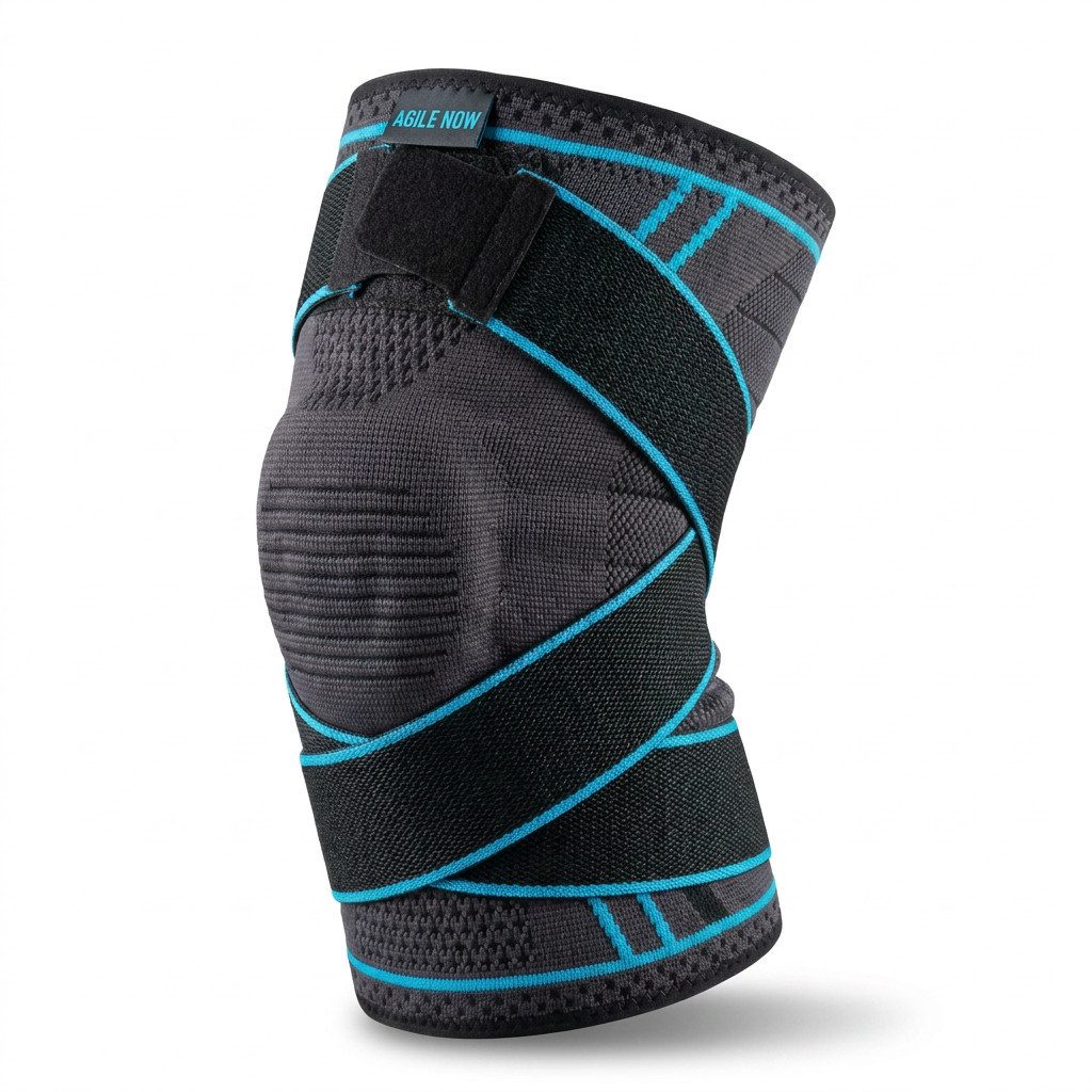 AGILE NOW Kniebandage Advanced, Stabilisiert & Entlastet, flexible Kompression (Hochwertiges und Atmungsaktives Material, Mit verstellbaren Zuggurten und Patella Gel-Pad), Atmungsaktiv & Rutschfest
