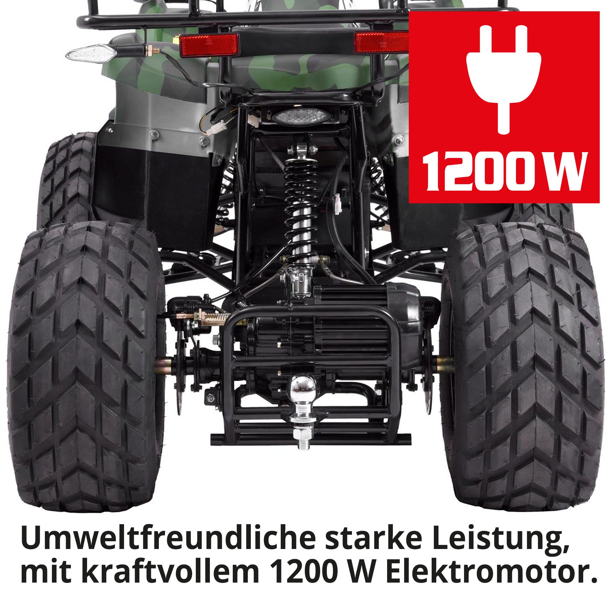 Hecht E-Quad mit Straßenzulassung 56155, 40 km/h, 1200W, 72V/20Ah Akku, 46km Reichweite, Anhängerkupplung