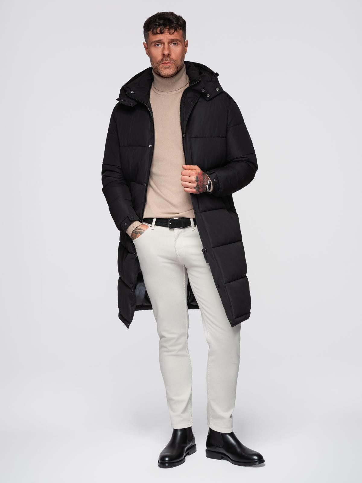 OMBRE Steppmantel Langer, gesteppter Herren-Wintermantel mit Kapuze