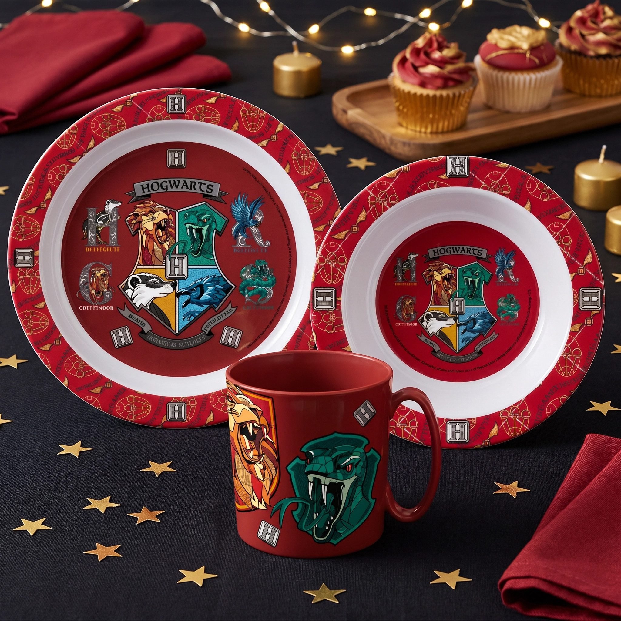 Harry Potter Kindergeschirr-Set Harry Potter Hogwarts Kinder Geschirr-Set 3 teilig (3-tlg), 1 Personen, Kuststoff, Becher Teller Schüssel