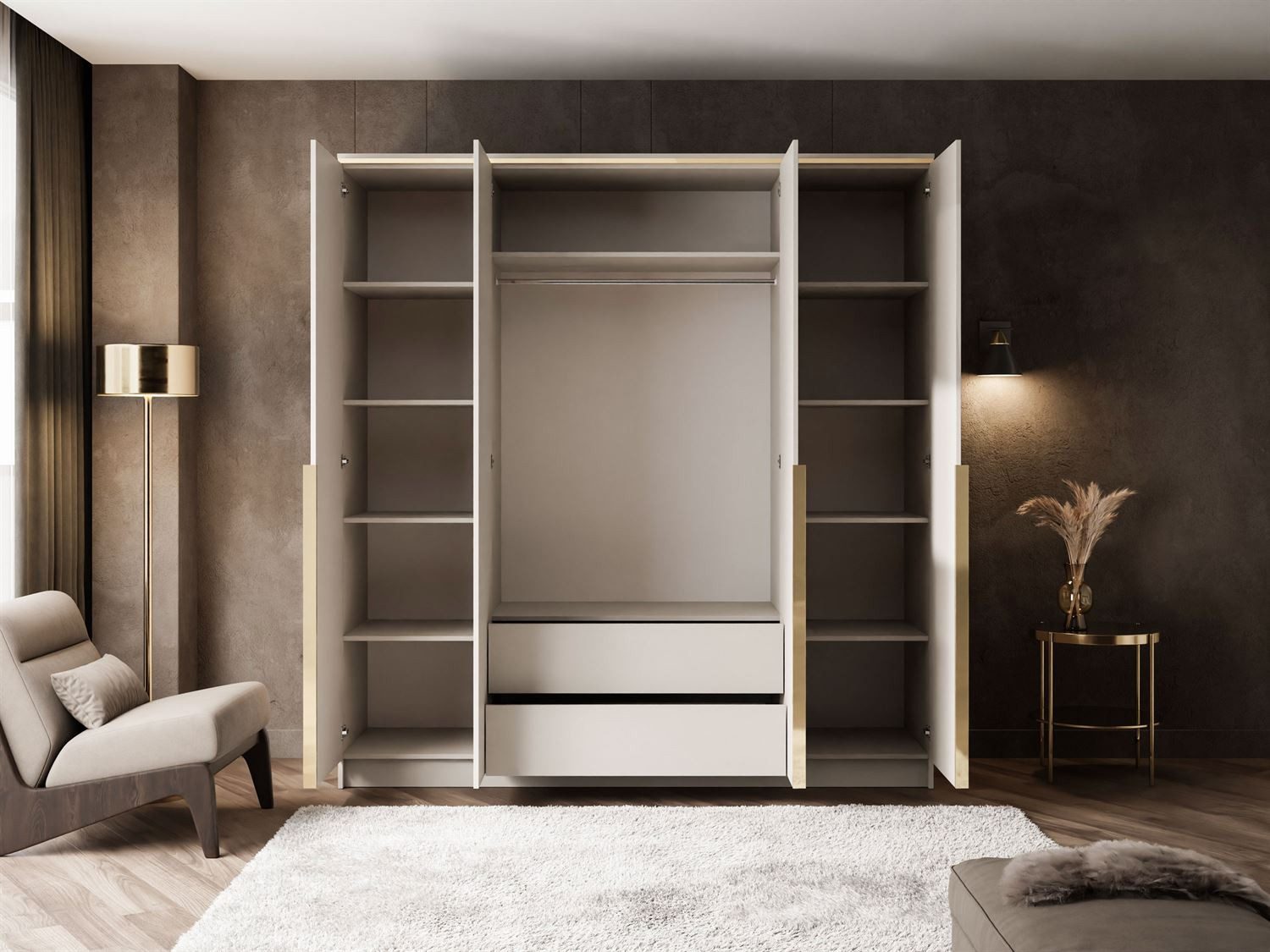 Lookway Kleiderschrank AURORA 4D KASCHMIR Schrank mit Spiegel 200x57x213 cm – Bild 4 von 5