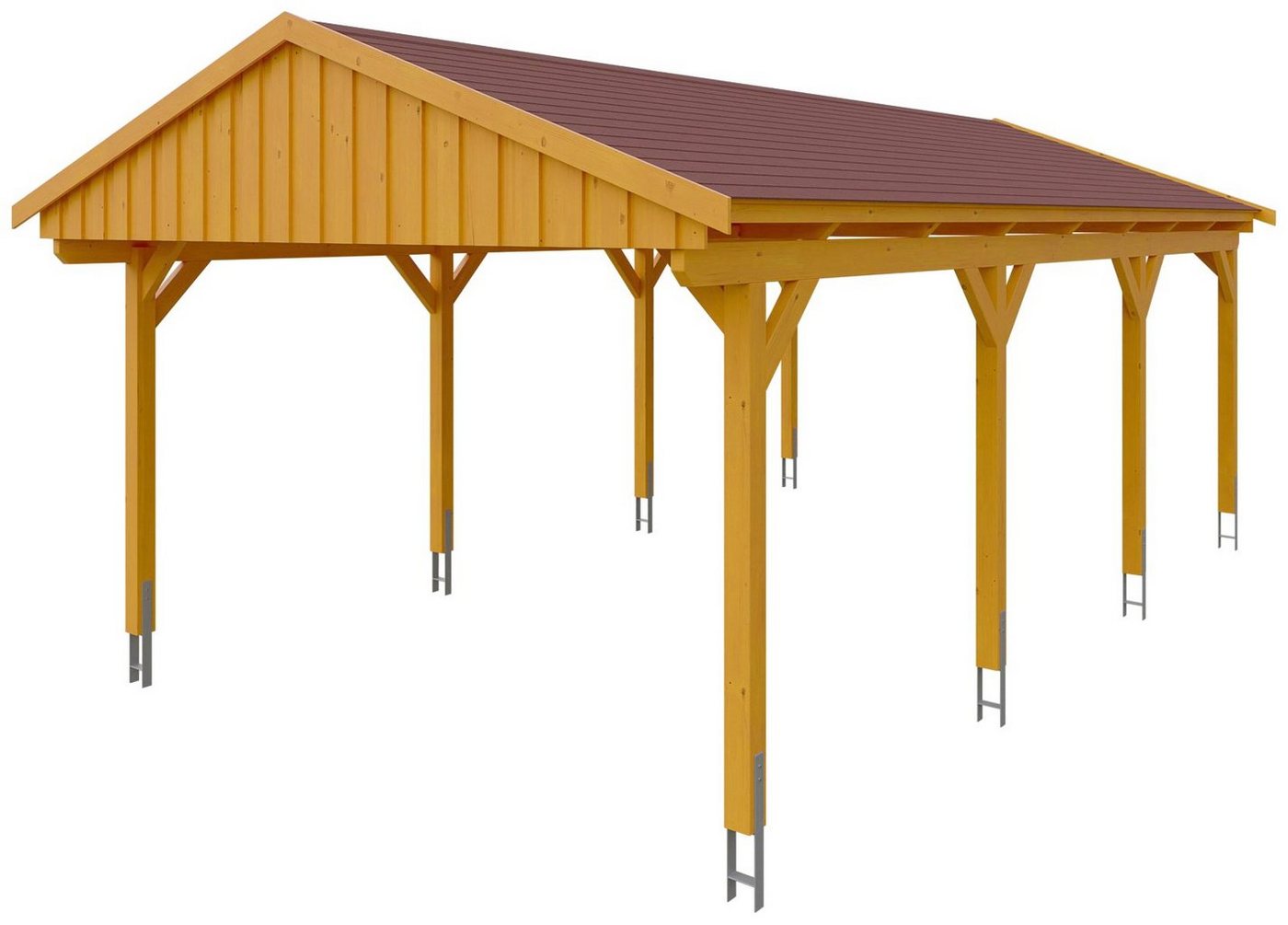 Thumbnail - Skanholz Einzelcarport Fichtelberg, BxT: 423x808 cm, 379 cm Einfahrtshöhe, mit roten Schindeln