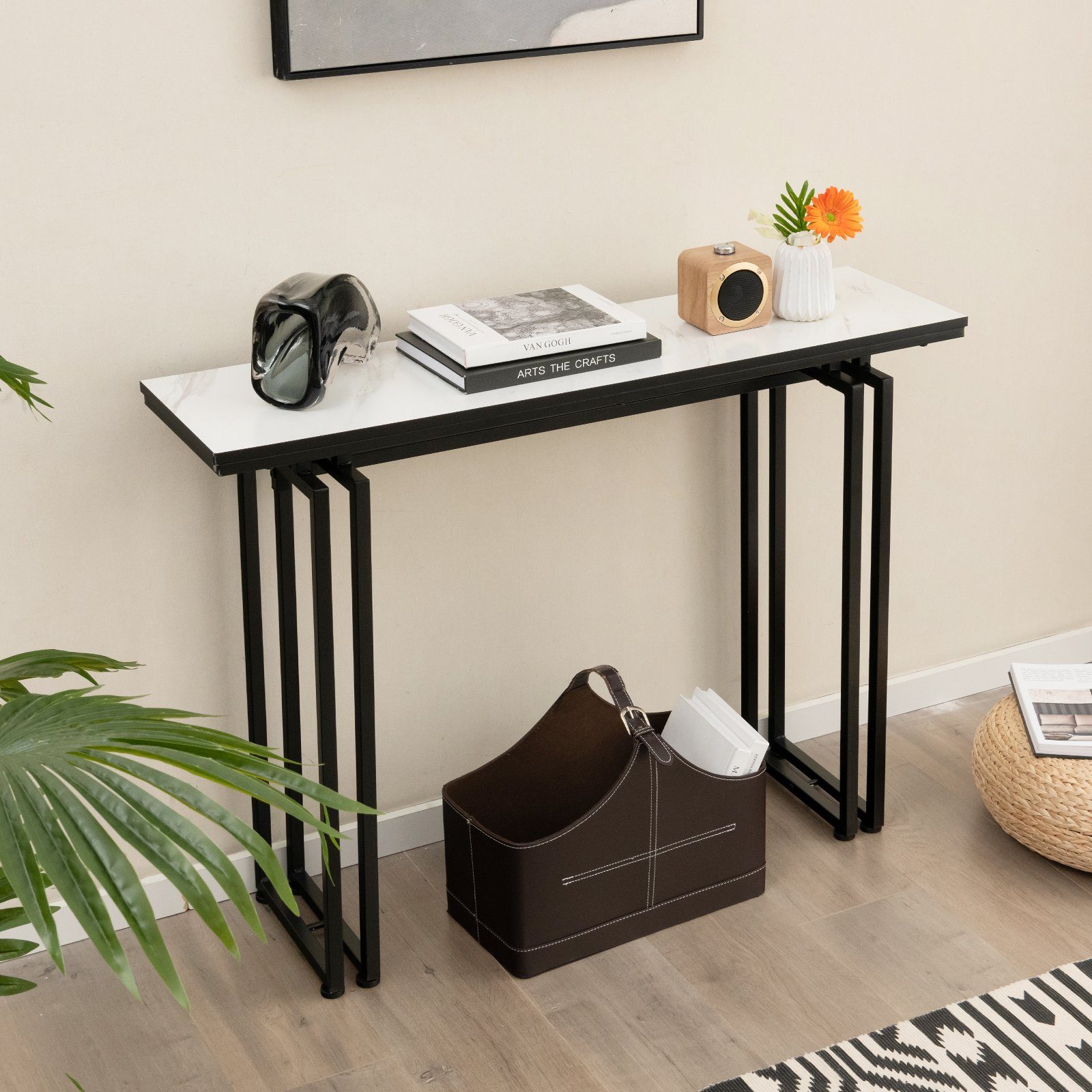 COSTWAY Konsolentisch, Mamor, schmal, Metallrahmen, 110x30x81cm, günstig online kaufen