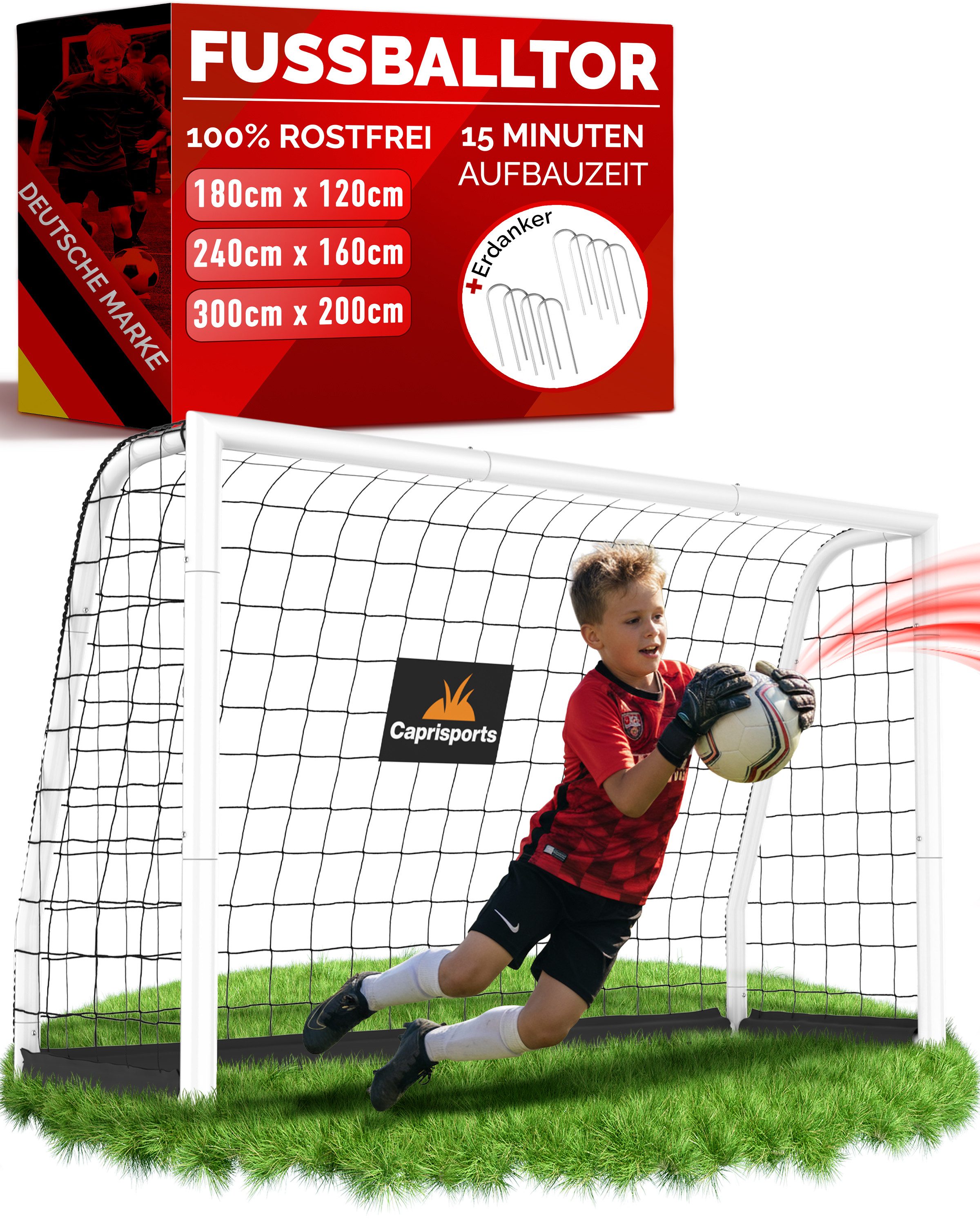 Caprisports Fußballtor Fussballtor Garten Fußballtor für Kinder [EXTREM STABIL] (Rostfrei), Stabiles Netz