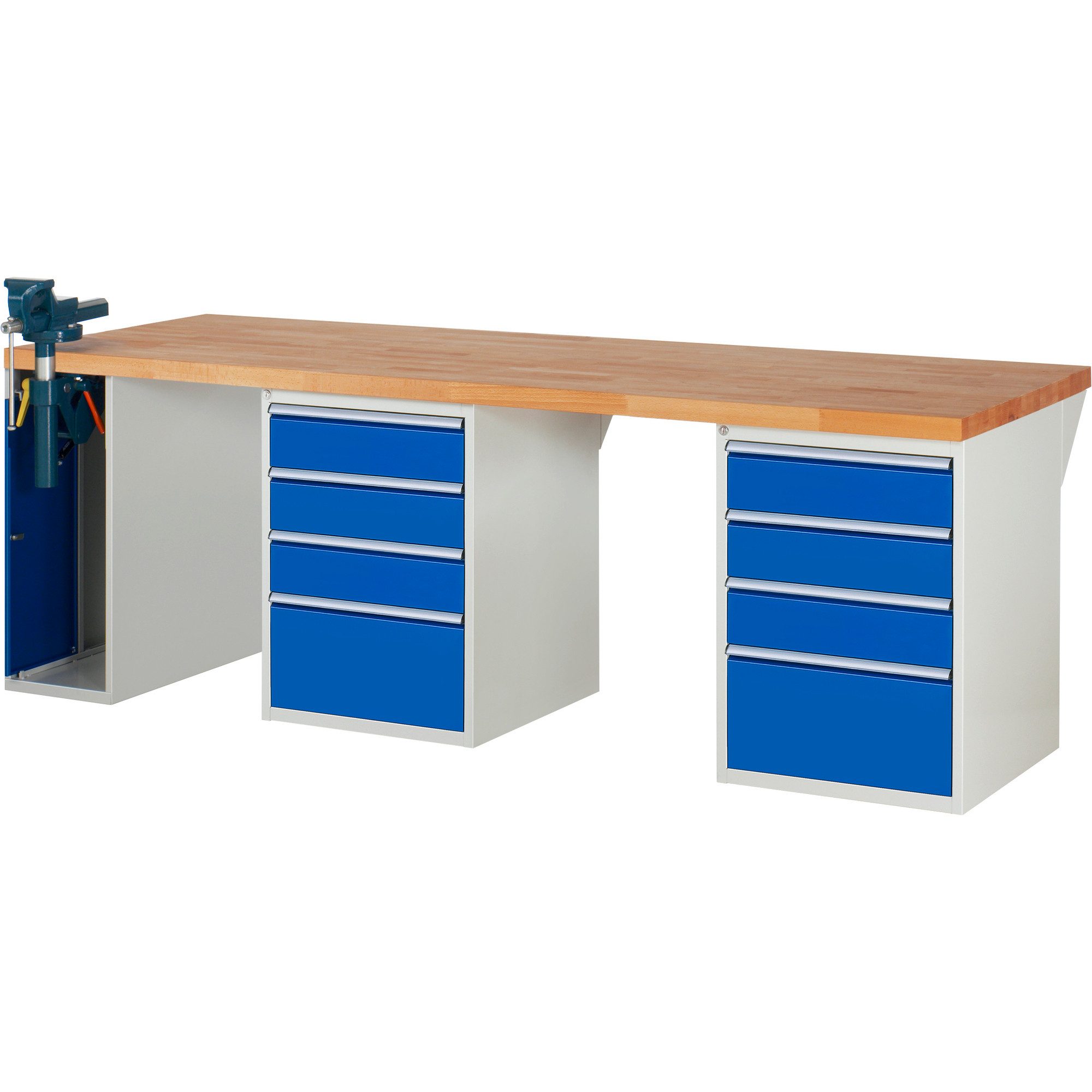 RAU Werkbank Werkbank 2500x900x890mm 8xSchublade-TA 1xSSKL lichtgrau/enzianblau