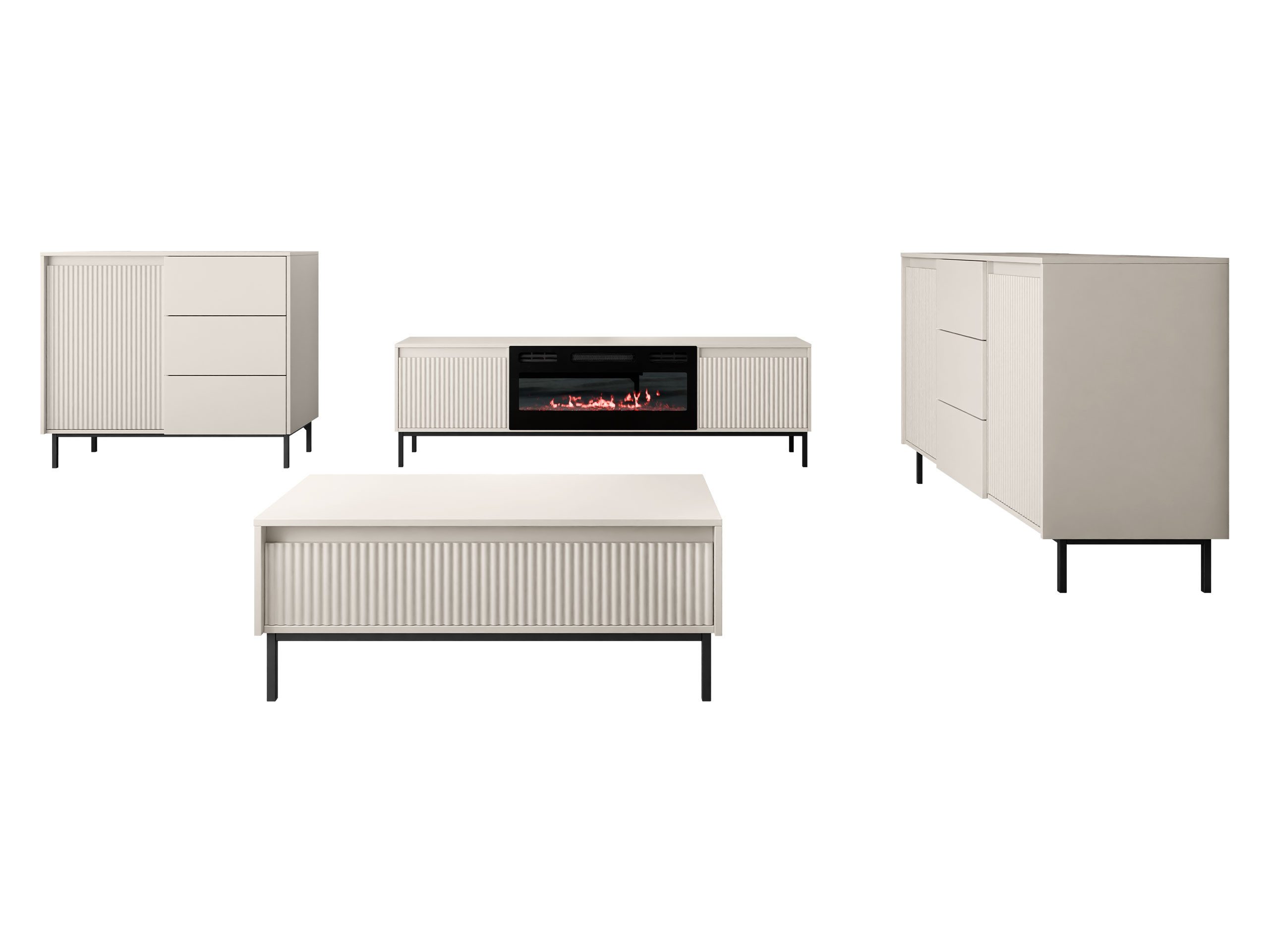 MIRJAN24 Wohnzimmer-Set Ozmi III, (2x Kommode, TV-Lowboard mit Kamin, Couch günstig online kaufen