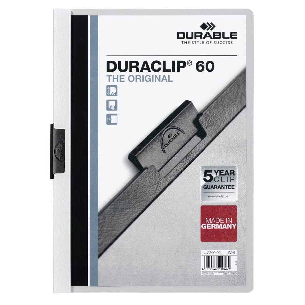 Hefter DURABLE 2238 Klemmmappe DURACLIP® 60 weiß - 5er Pack