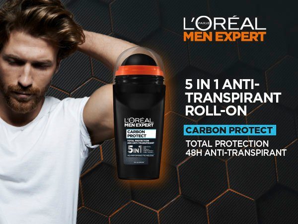 EXPERT Deo MEN Roll-on 6-tlg. Deo-Roller Carbon PARIS Protect, L'ORÉAL Packung,