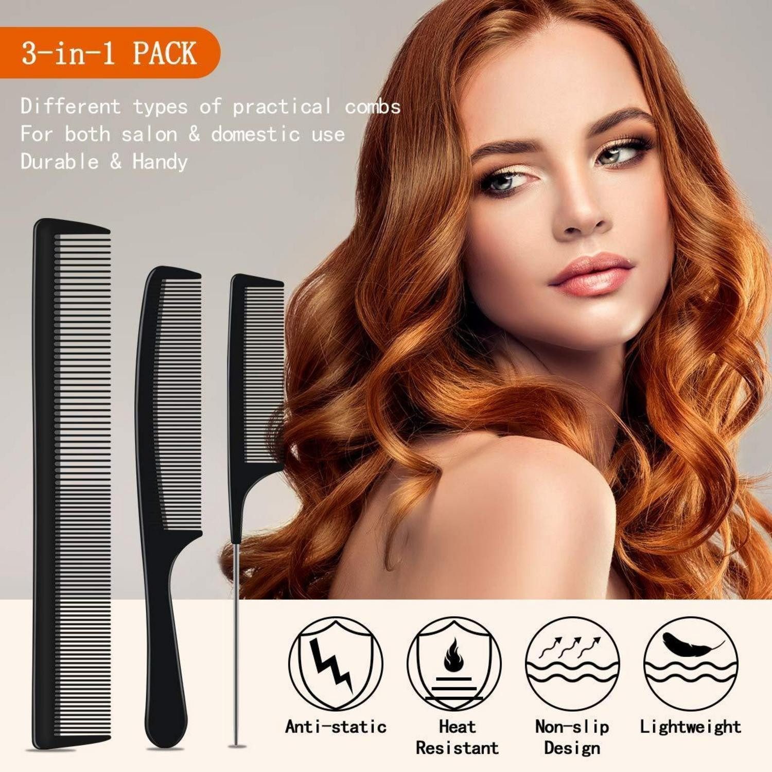 LuxusKollektion Schneidekamm Professionelles 3-teiliges Haarkamm-Set Carbon Hitzebeständiger
