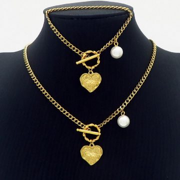 BUNGSA Schmuckset Schmuckset Herz und Perle gold aus Edelstahl Damen (1-tlg), Geschenkset Damen