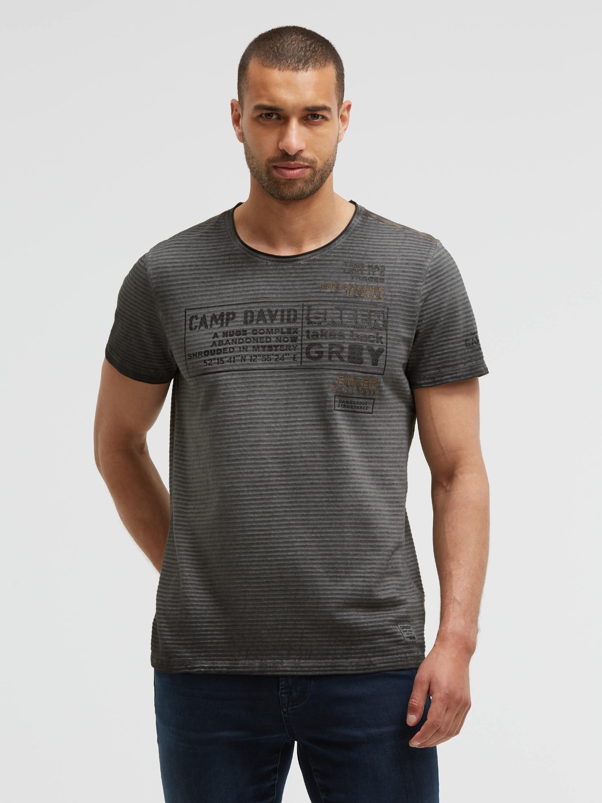 CAMP DAVID Rundhalsshirt mit offener Kante am Ausschnitt