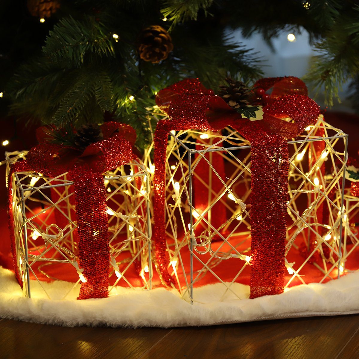 Salcar LED-Lichterkette 3er Set LED Geschenkbox Weihnachten Dekoration Lichter Weihnachtenbox, 48 LED Beleuchtete 8 Modes Weihnachts Beleuchtung Weihnachtsdeko