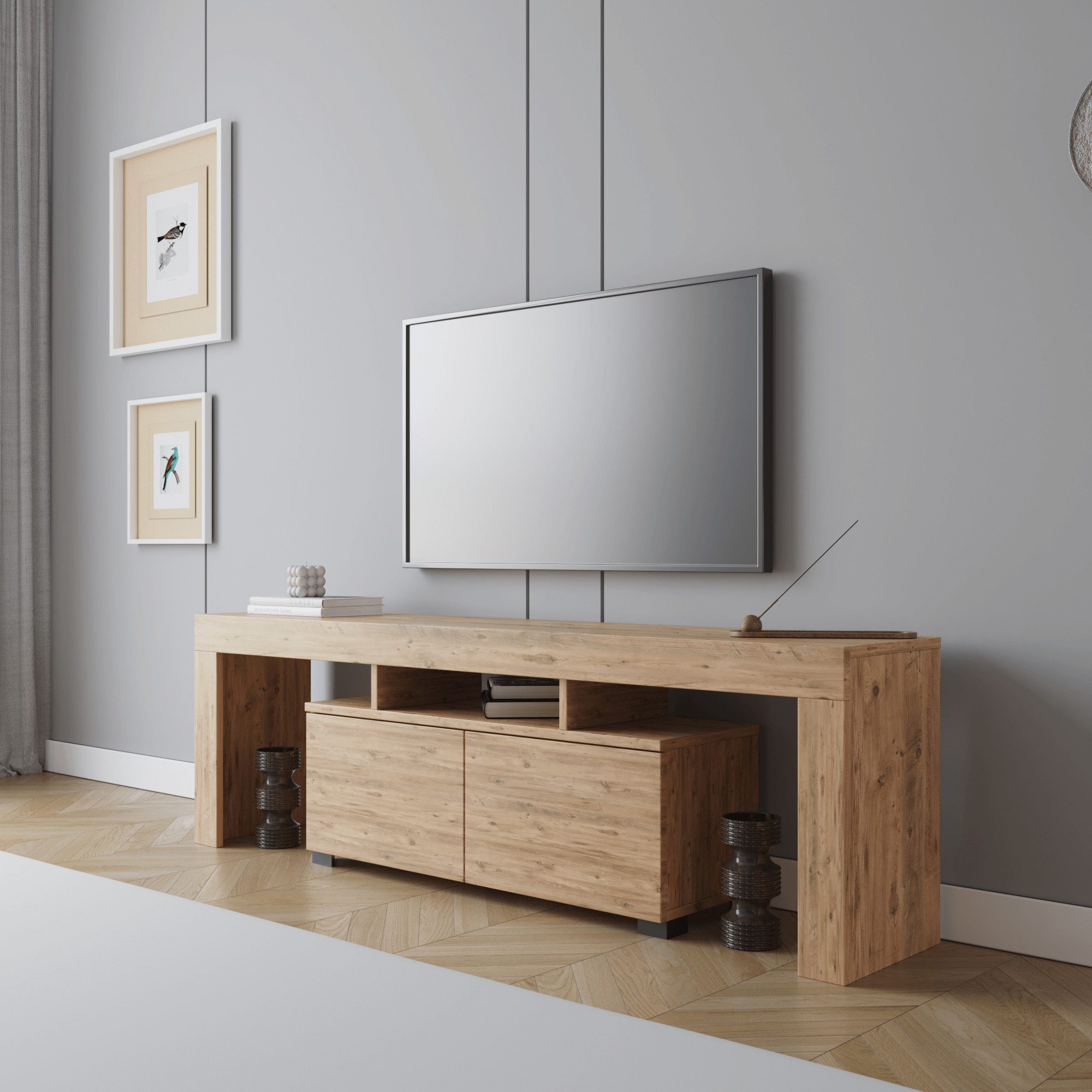 BDR Smart Home Art Lowboard Bronny TV Board 2 Türen mit Regale Elegant & Praktisch, 3 Farben