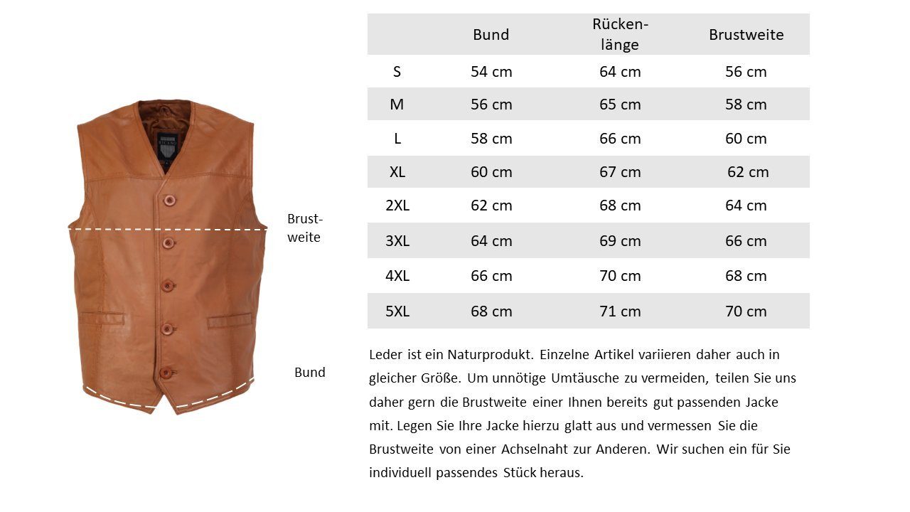 RICANO Lederweste 321 klassische Lederweste mit Knopf-Leiste