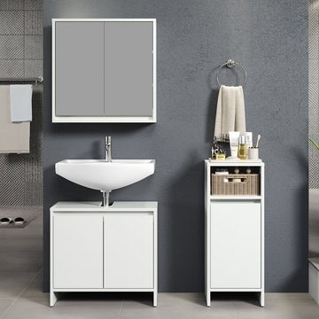 trendteam Badmöbel-Set, Waschbeckenunterschrank Spiegelschrank Badschank Weiß 107x164x28cm